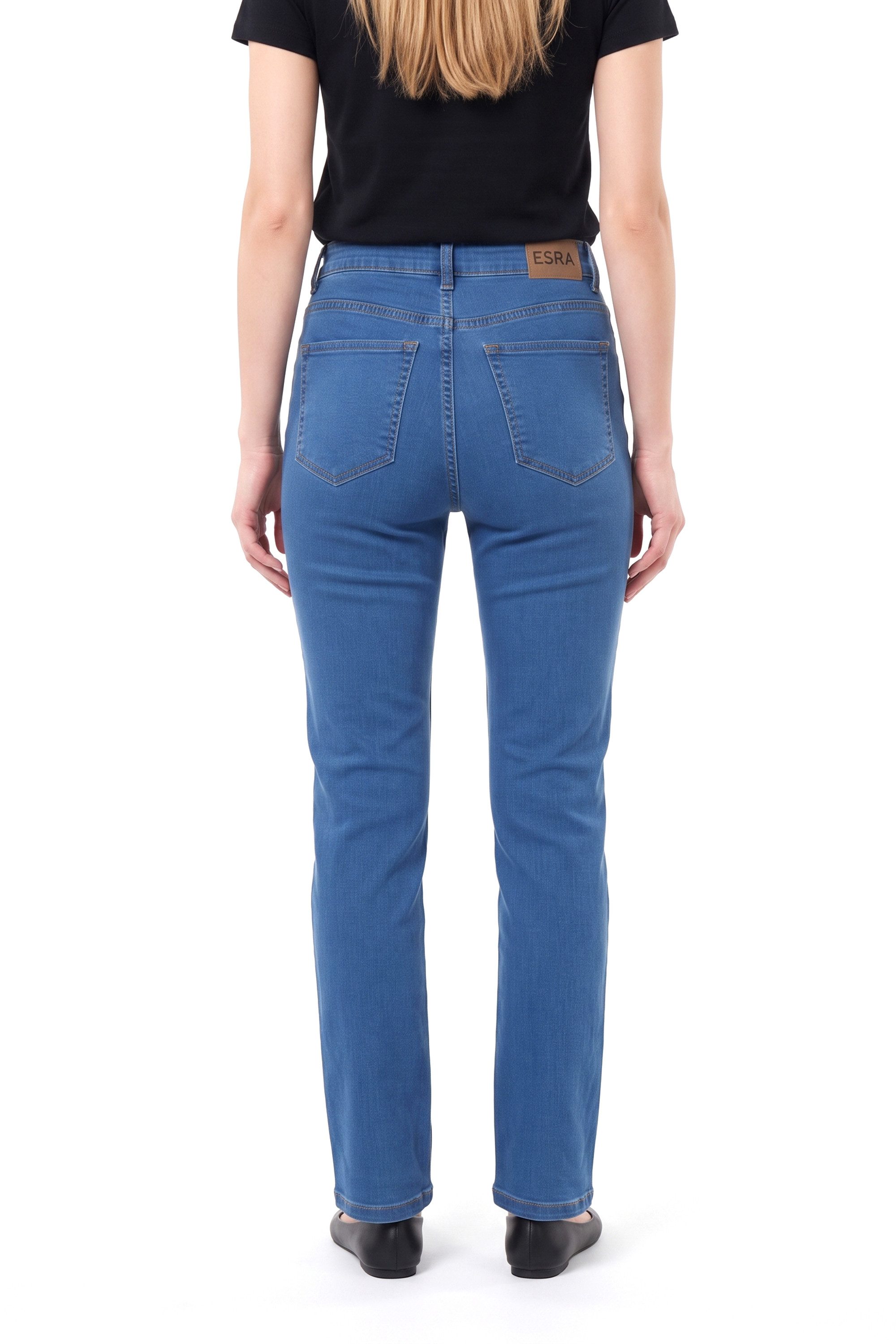 ESRA Regular-fit-Jeans Damen Jeans Straight Leg Stretch Jeans Damen Gerades Bein Jeanshose Straight Jeans Damen Geradeschnitt High Waist Jeanshose bis Übergröße – Bild 4 von 5