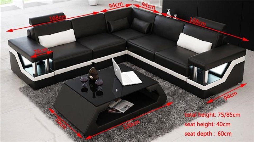 JVmoebel Ecksofa Leder Sitzecke in Polster Sofa Schwarz/Weiß Neu, Design Couch Designer Made Polsterecke Europe