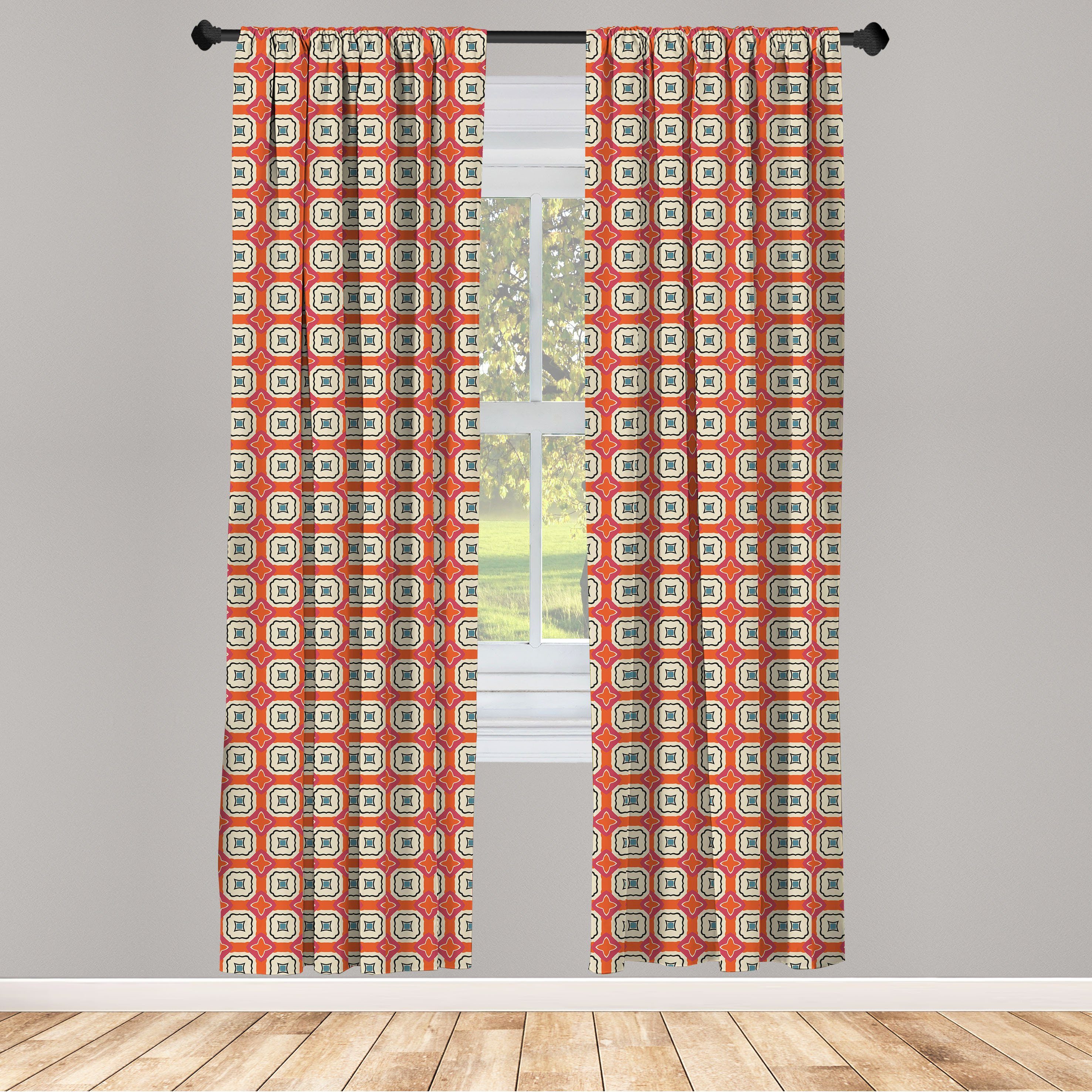 Gardine Vorhang für Wohnzimmer Schlafzimmer Dekor, Abakuhaus, Microfaser, Abstrakt Mosaik-Fliesen Retro-Stil