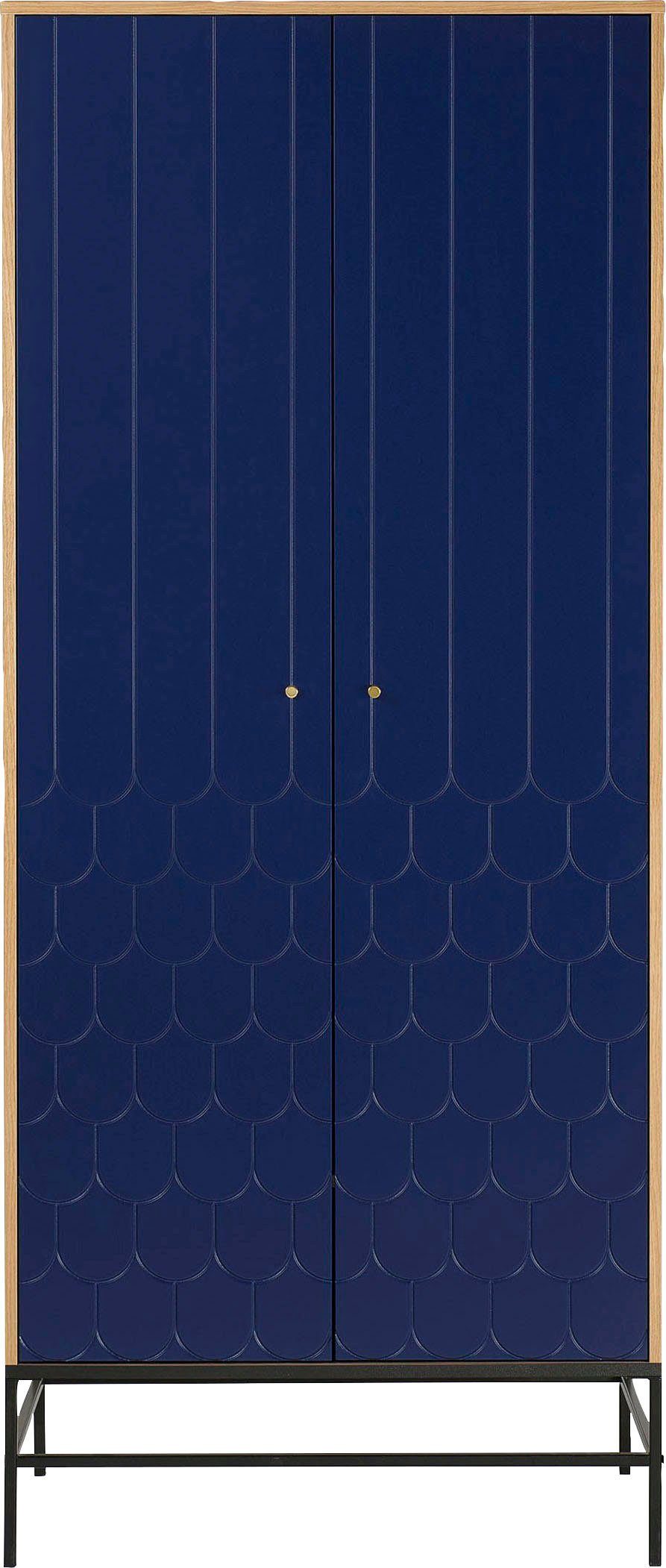 andas Drehtürenschrank Fräsungen in den Fronten, goldene Griffe, Breite 80 cm, FSC®