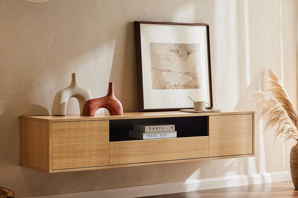 riess-ambiente TV-Board LOFT 150cm natur/schwarz - hängend, Eichen-Design, 5 Fächer, Schublade (Einzelartikel, 1 St), Sideboard mit Ablage & Stauraum- ideal für Flur, Wohnbereich & TV-Ecke