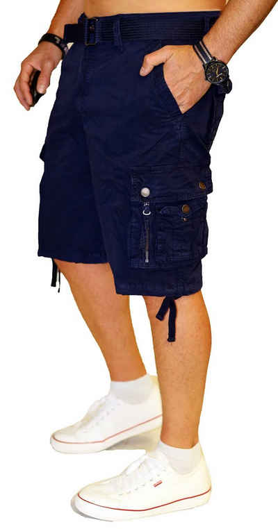 RMK Cargoshorts Herren Bermuda kurze Hose Set Short + Gürtel in Unifarbe, aus Baumwolle