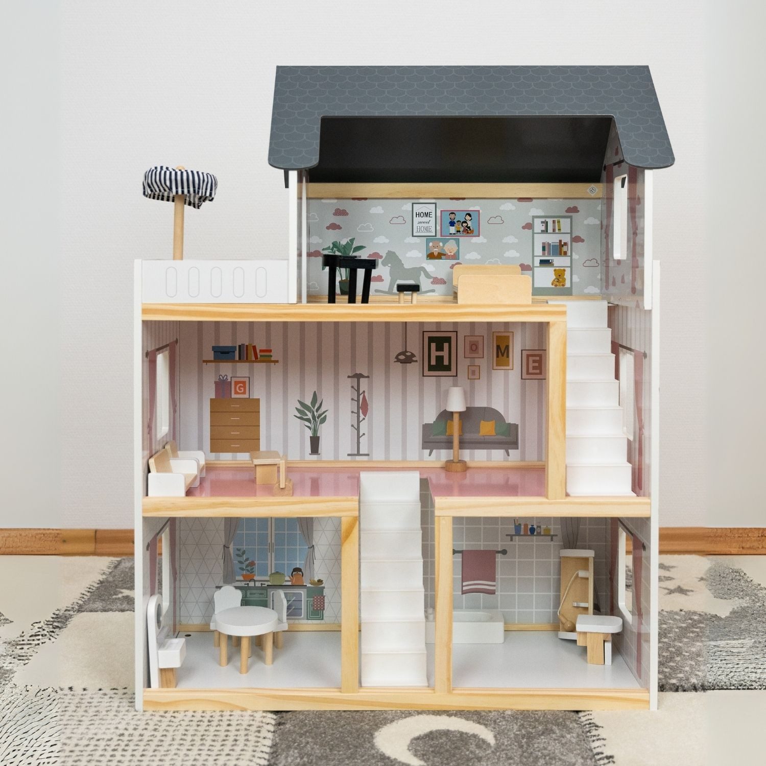 Coemo Puppenhaus LARA, (möbliertes Puppenhaus Holz, 17-tlg), komplett einge günstig online kaufen