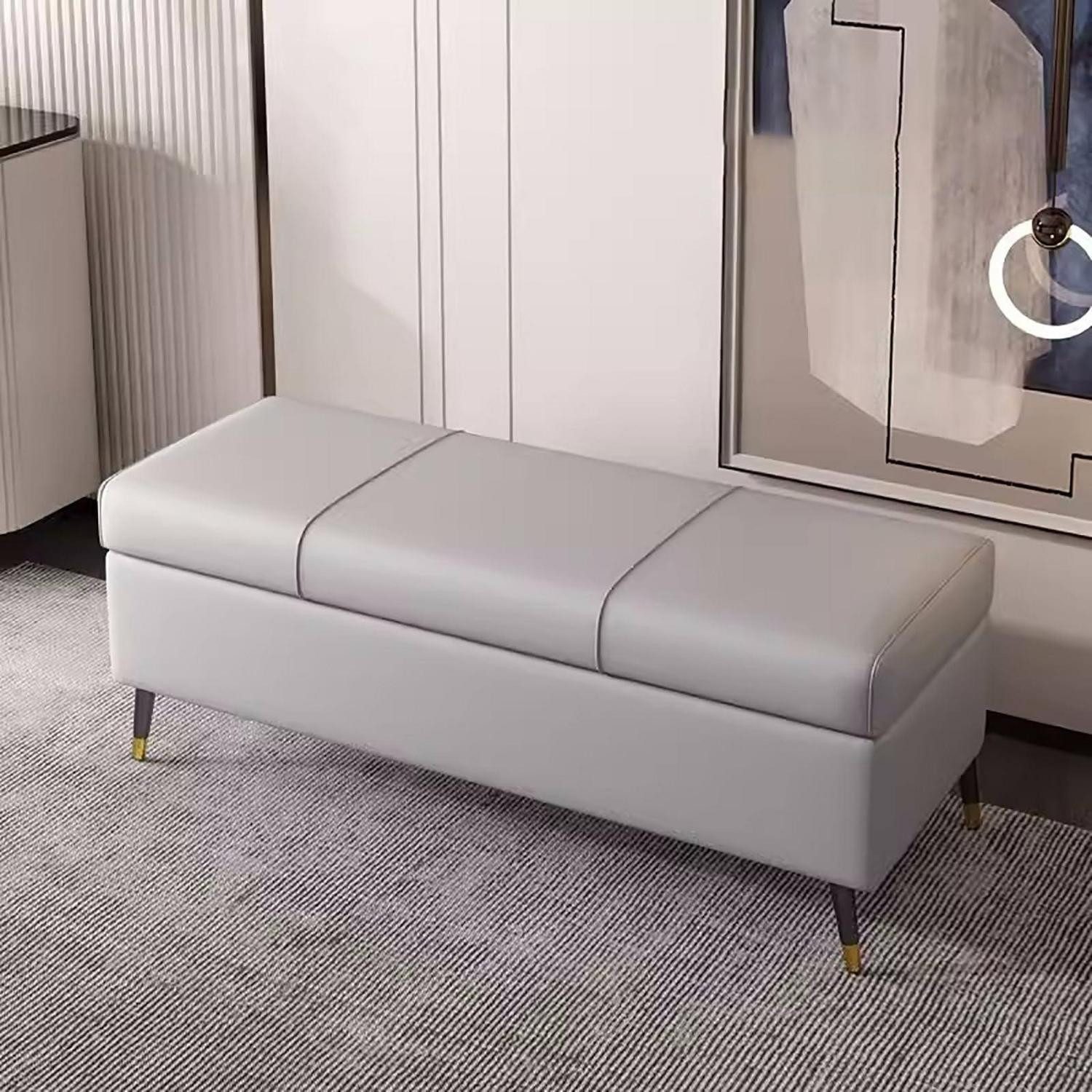 LuxusKollektion Truhenbank Truhe Bank mit Stauraum Grau 90cm (1-St)