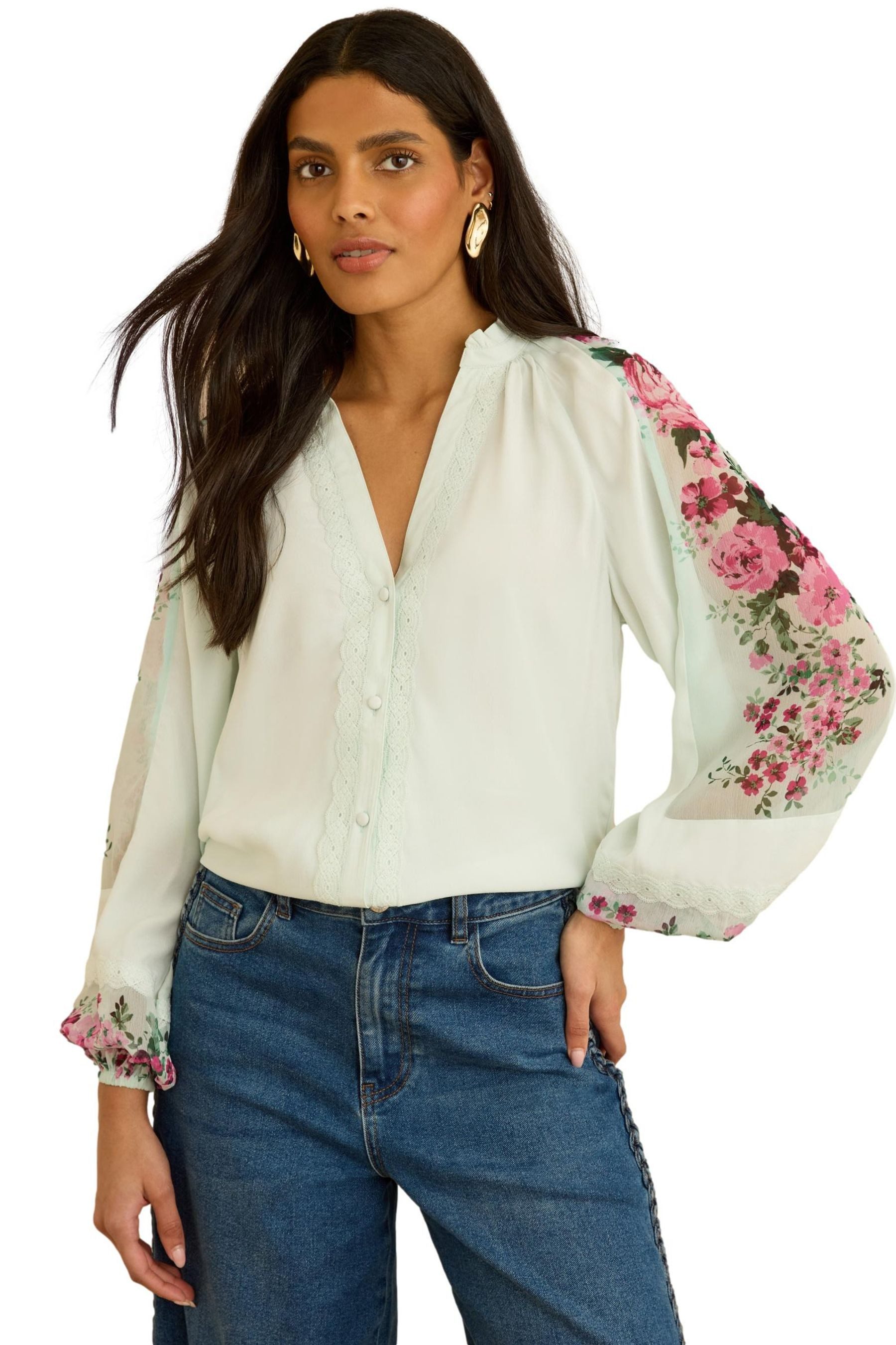 Langarmbluse Love & Roses Bluse mit Kerbausschnitt, Regular
