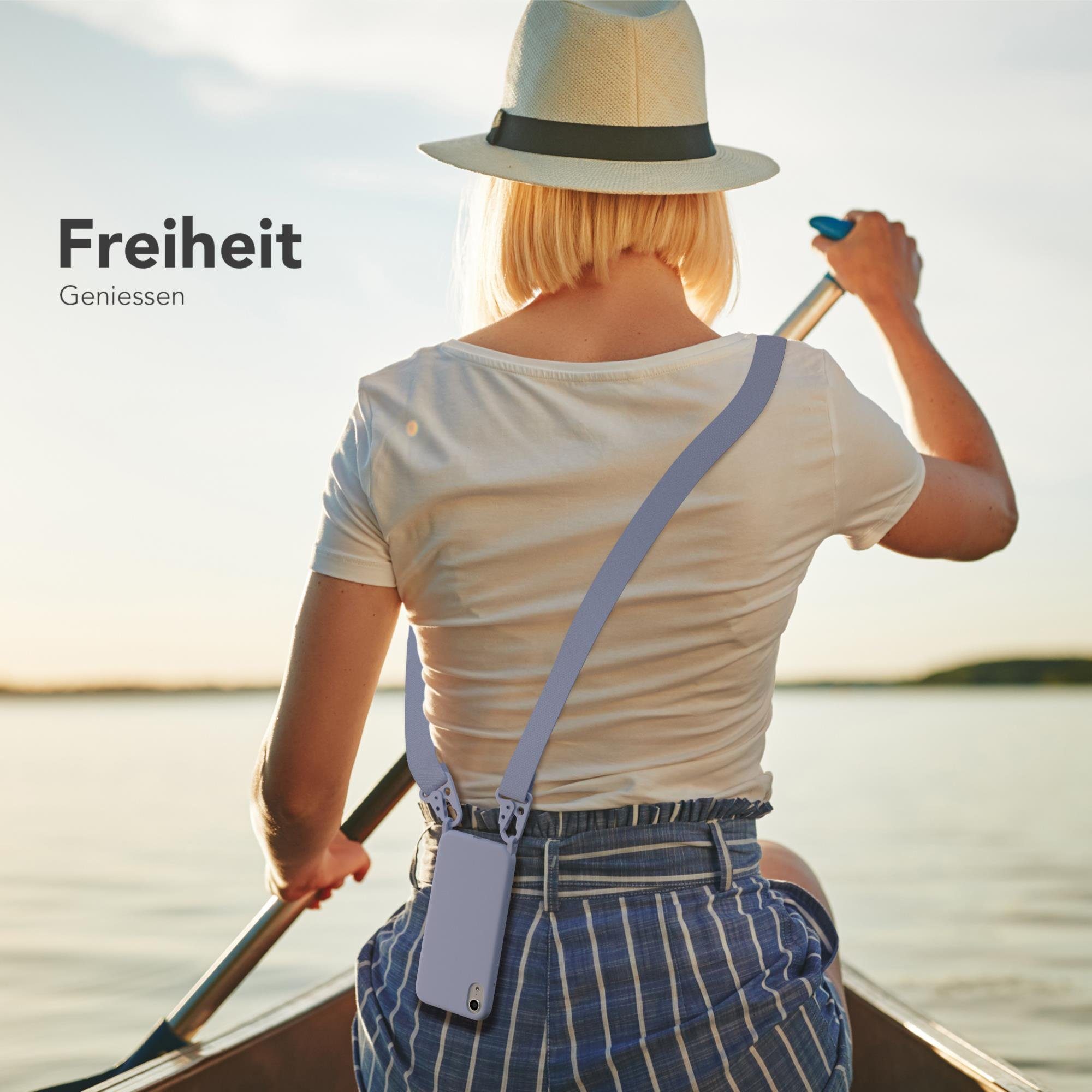 EAZY CASE Handykette Breitband Kette für Apple iPhone XR 6,1 Zoll, Handyhülle mit breitem Umhängeband Festivalhülle Tasche Blau Hellblau