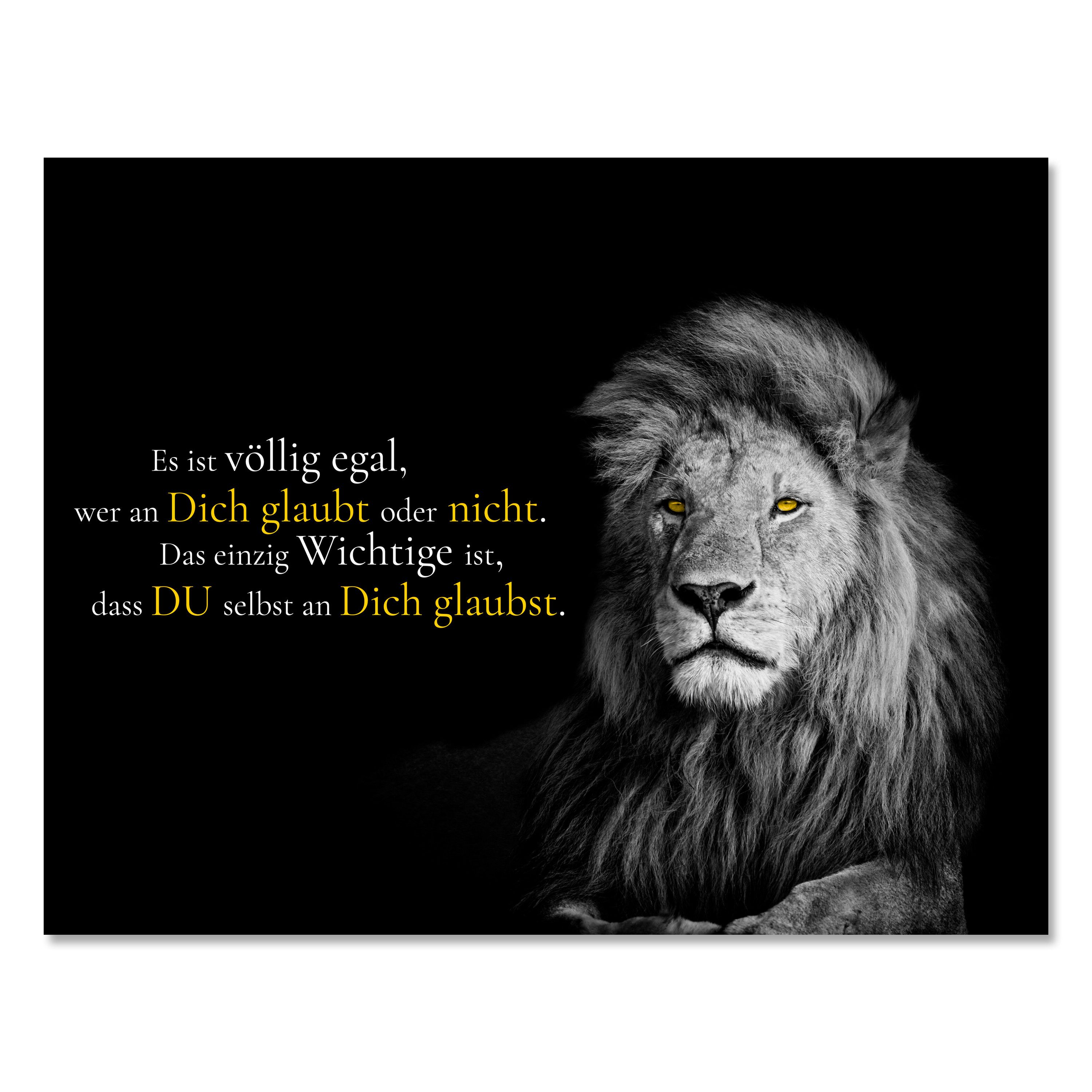 wandmotiv24 Leinwandbild Motivation, Querformat, Glaub an dich, Löwe