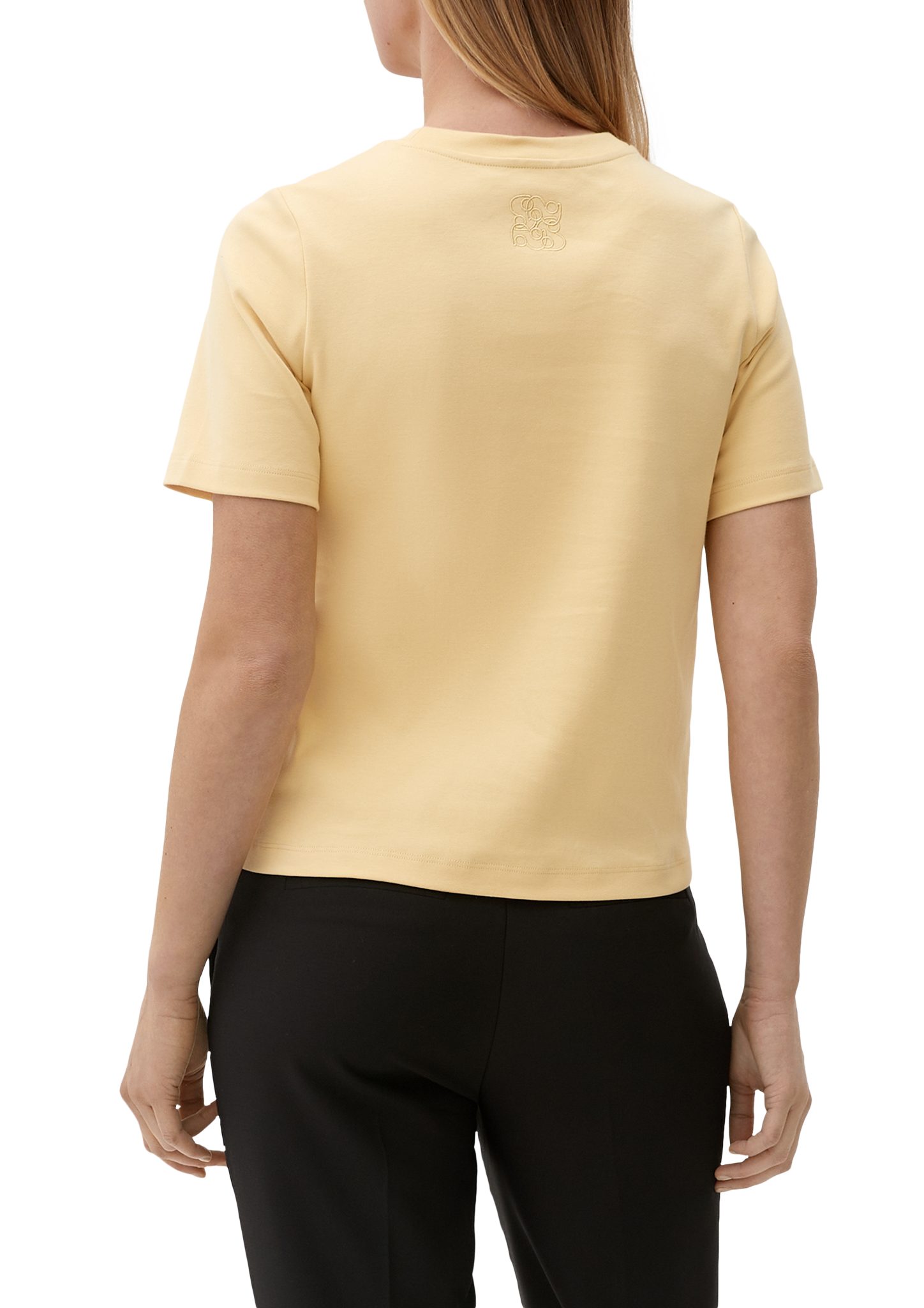 s.Oliver BLACK vanille Kurzarmshirt reiner T-Shirt LABEL Stickerei aus Baumwolle