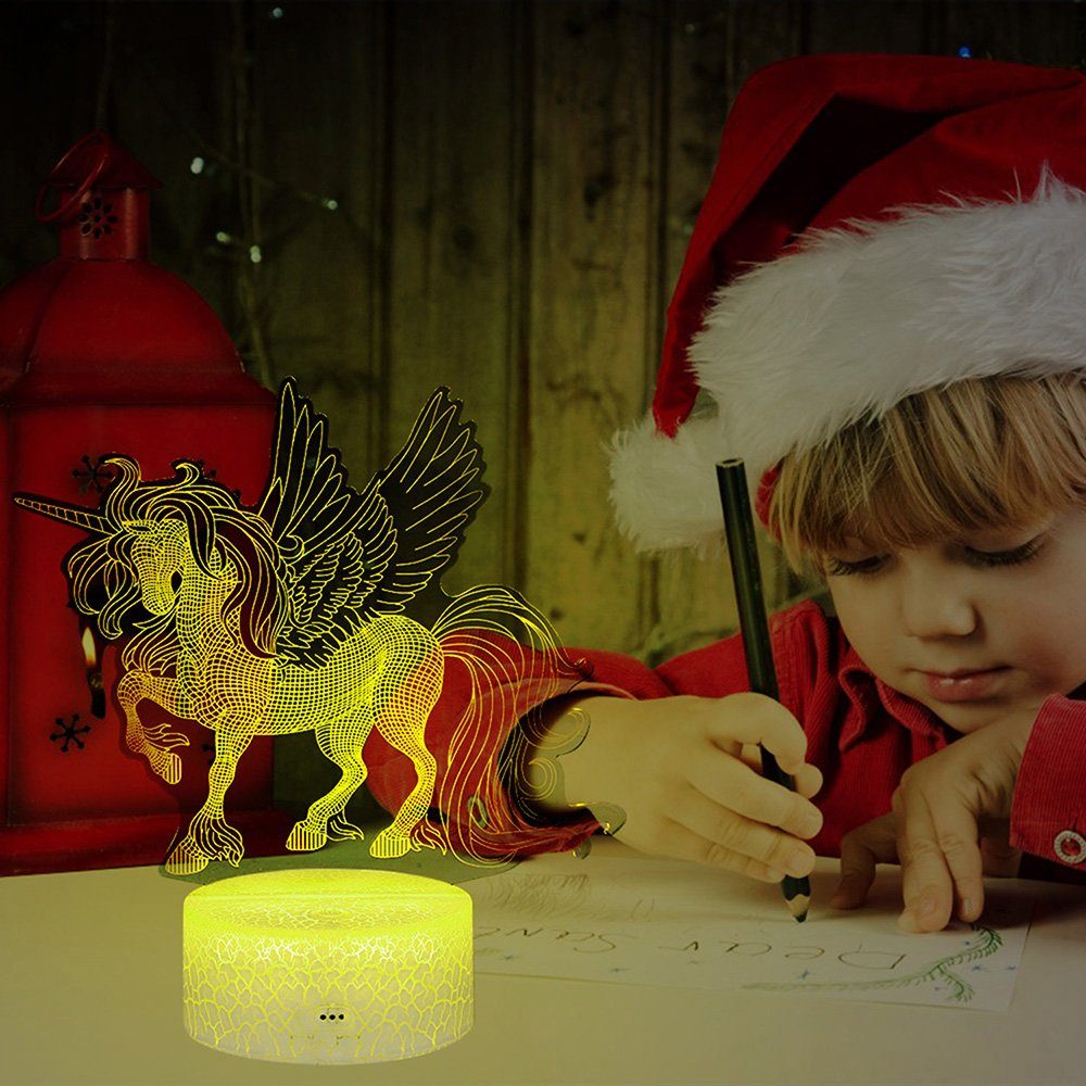 Rosnek LED Nachtlicht 3D LED Nachtlicht, Einhorn-Serie Tisch Tischlampe, Kinder Geschenk, LED wechselbar, 16 Bunte Veränderung, 16 Farbwechsel