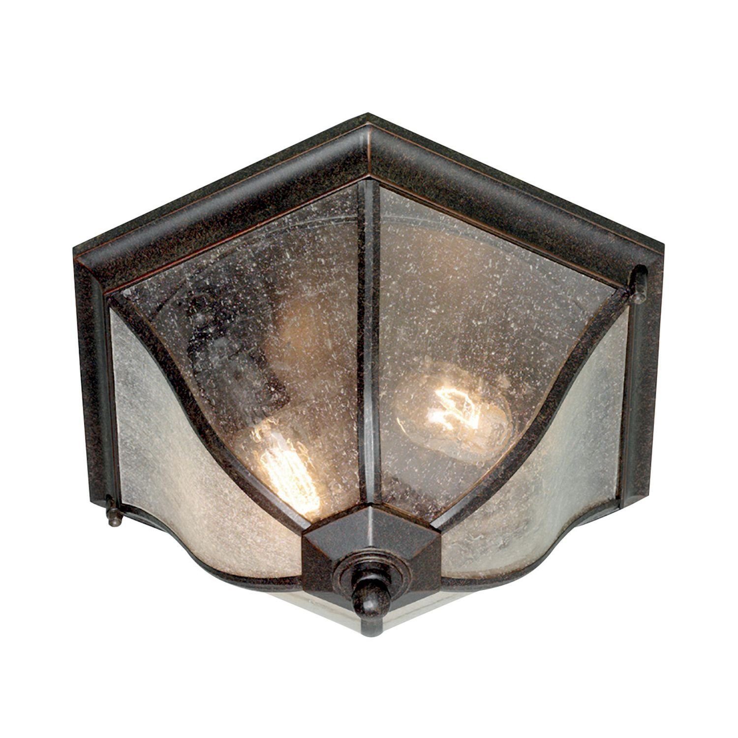 Licht-Erlebnisse Außen-Deckenleuchte LIZ, ohne Leuchtmittel, Außenlampe in  Bronze IP44 E27 Glas Aluminium Rustikal Deckenlampe