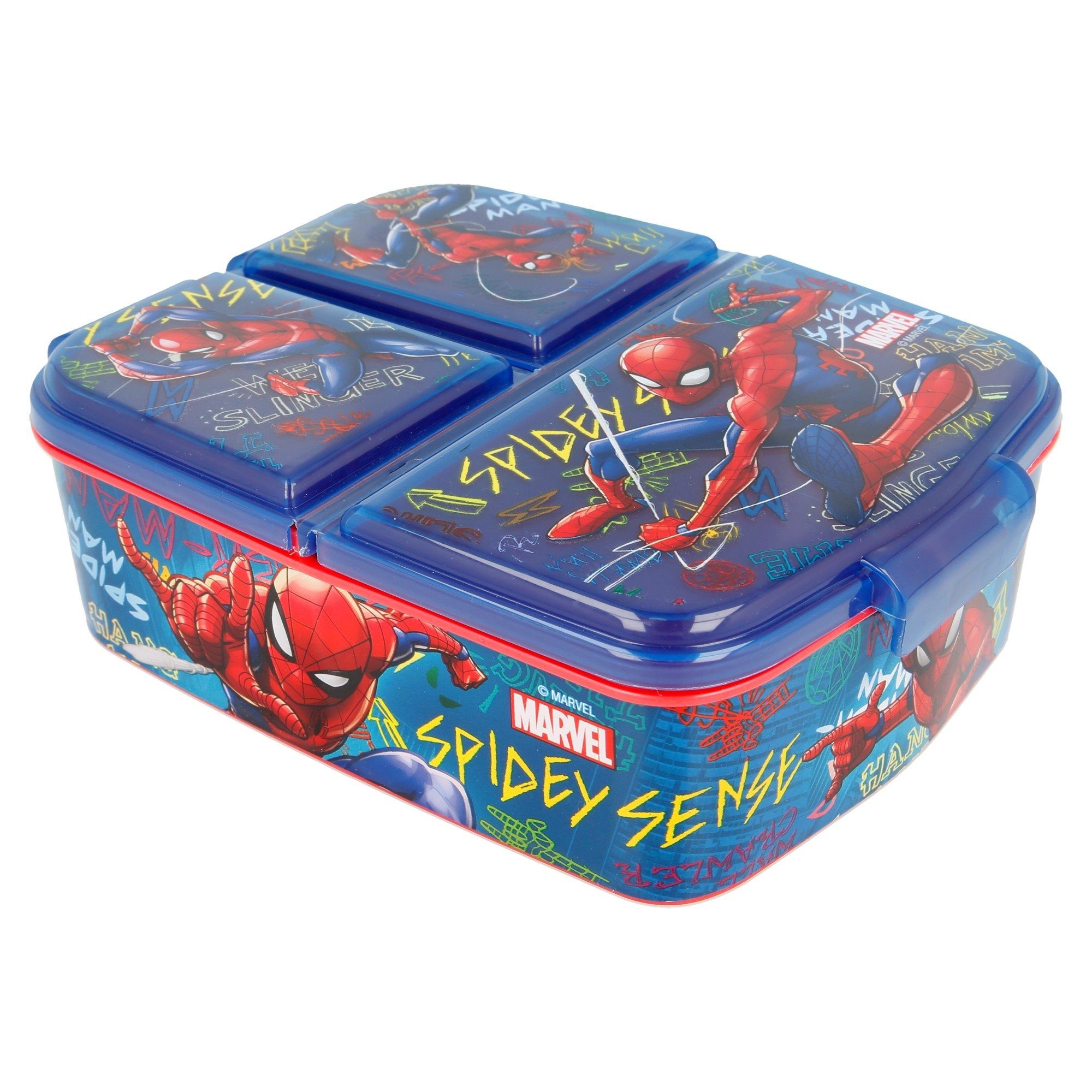 Spiderman Lunchbox Marvel, Kunststoff, BPA Kinder Brotdose 3-Fach-Unterteilung mit frei