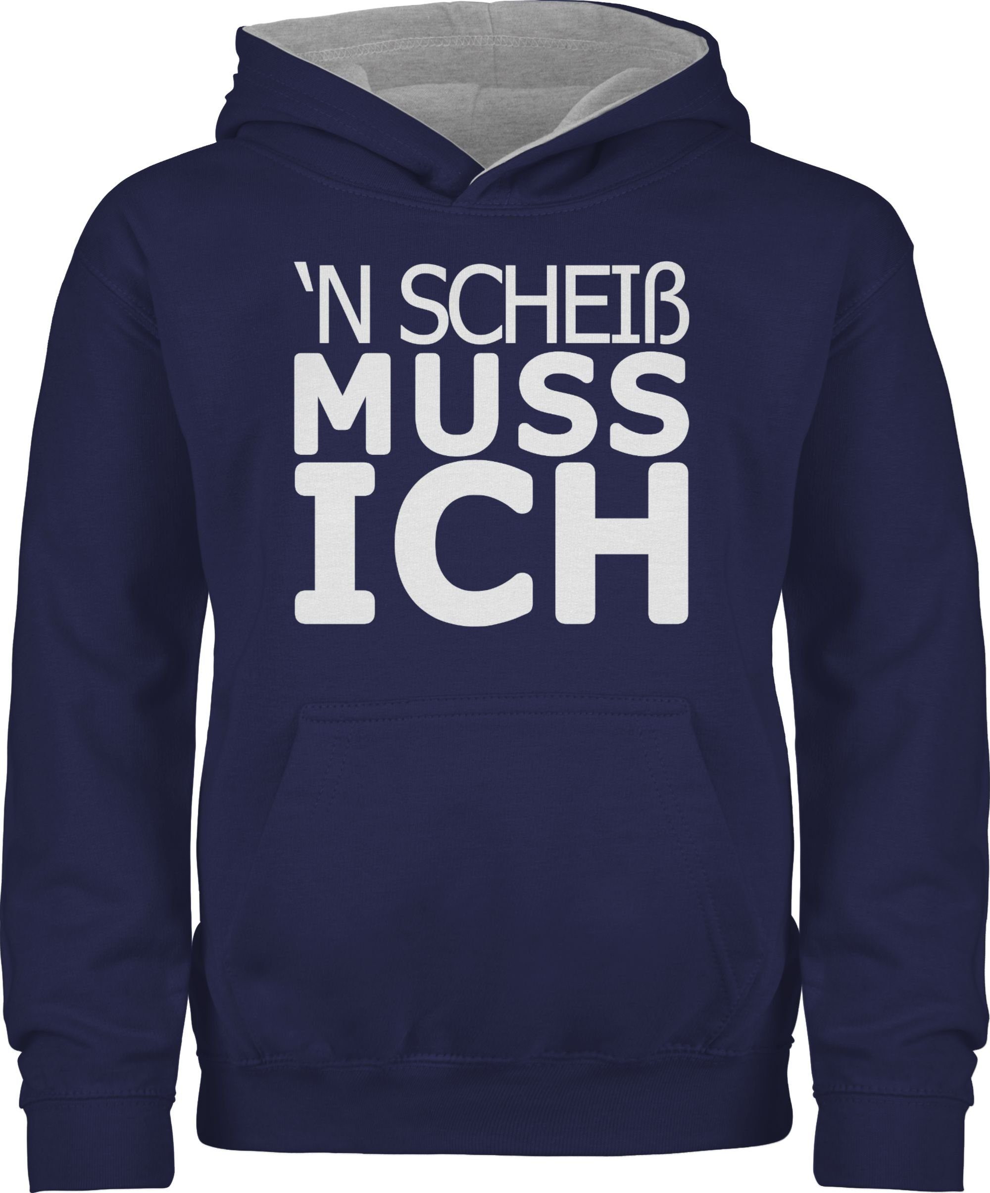 Shirtracer Hoodie 'N Scheiß muss ich Statement Sprüche Kinder 2 Navy Blau/Grau meliert