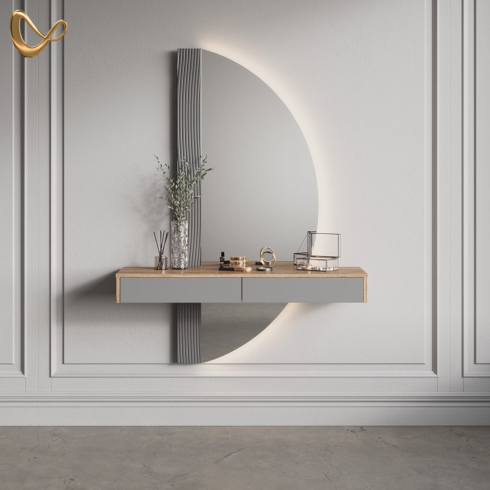 Livinity® Schminktisch Ascona, Grau/Eiche, 120 cm mit 2 Schubladen günstig online kaufen