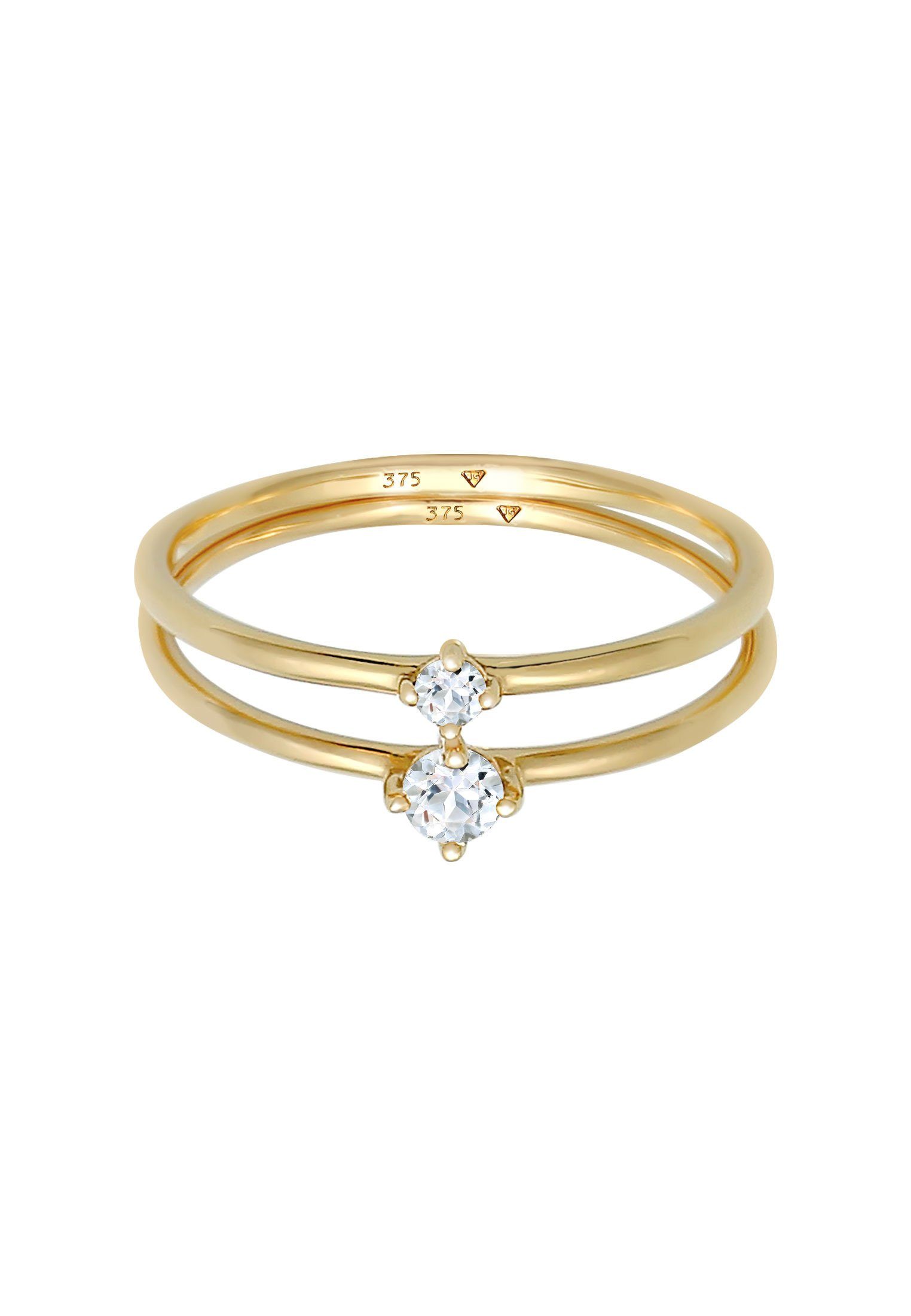 Elli Premium Solitärring Topas Solitär Stapelring 2er Set 375 Gelbgold günstig online kaufen