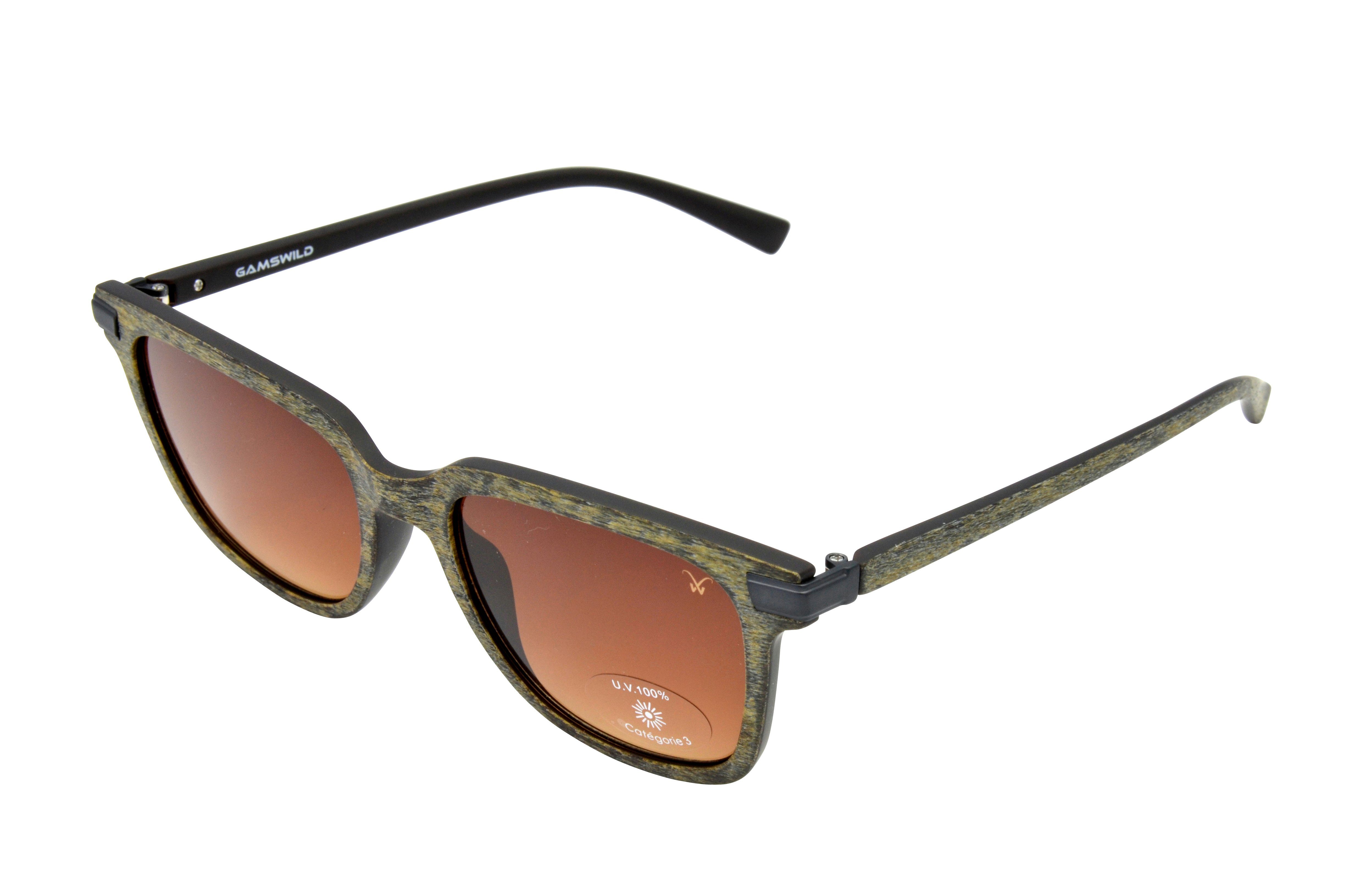 Gamswild Sonnenbrille UV400 GAMSSTYLE Modebrille Holzoptik, schmal geschnitten Damen Herren Unisex Modell WM7032 in braun, grau