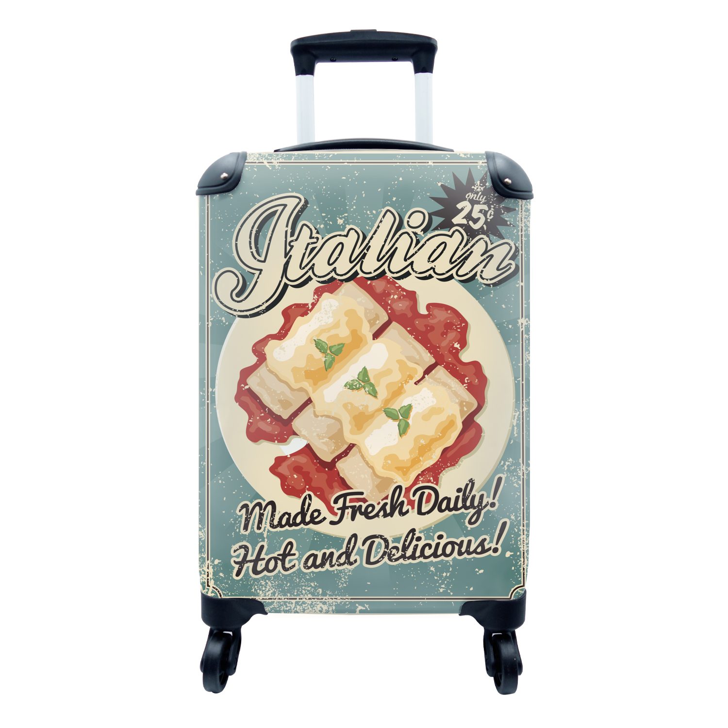 MuchoWow Handgepäckkoffer Vintage Werbeplakat Italienisches Essen, 4 Rollen, Reisetasche mit rollen, Handgepäck für Ferien, Trolley, Reisekoffer