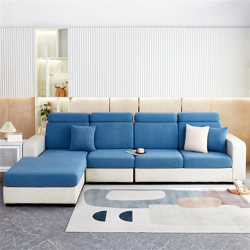 Rouemi Sofahusse 2Sitzer,Jacquard Sofabezug Stretch Sofahusse Elastische Sofa Überwürfe, Blau