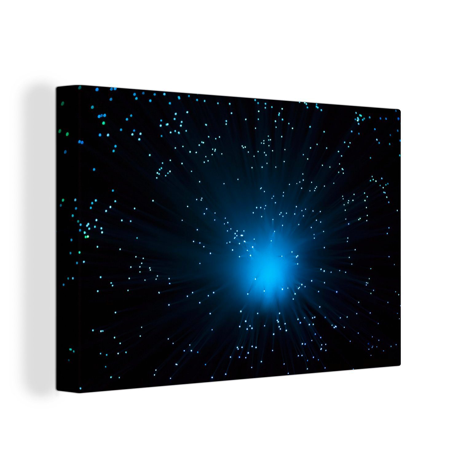 OneMillionCanvasses® Leinwandbild Blaues Glühen vor schwarzem Hintergrund, (1 St), Wandbild Leinwandbilder, Aufhängefertig, Wanddeko, 30x20 cm