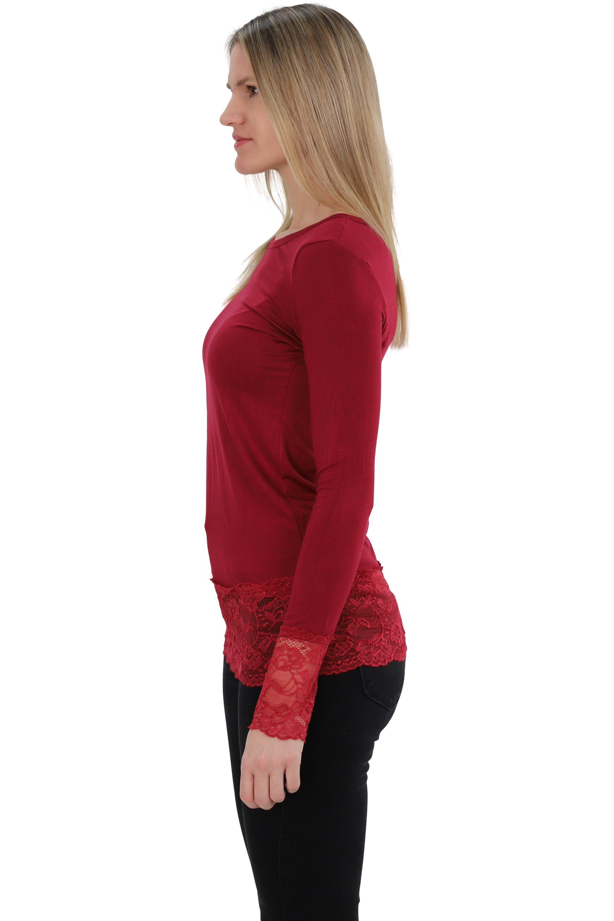 Muse Rundhalsshirt Langarm Longshirt mit Spitzensaum günstig online kaufen