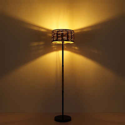 Globo Stehlampe, Leuchtmittel nicht inklusive, Stehleuchte Stehlampe Wohnzimmerlampe schwarz Boho Hanfseil H 147 cm