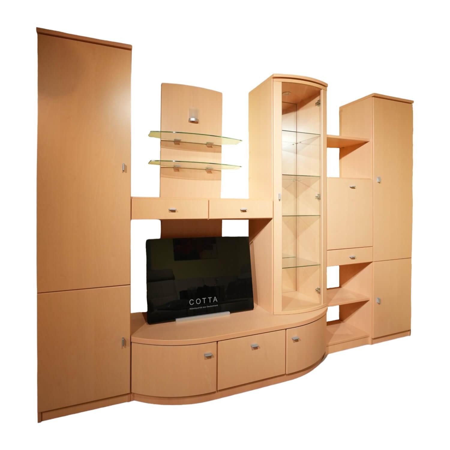GWINNER Anbauschrank Wohnwand Evita Ahorn Light Griff Chrom Matt Ohne Fernseher