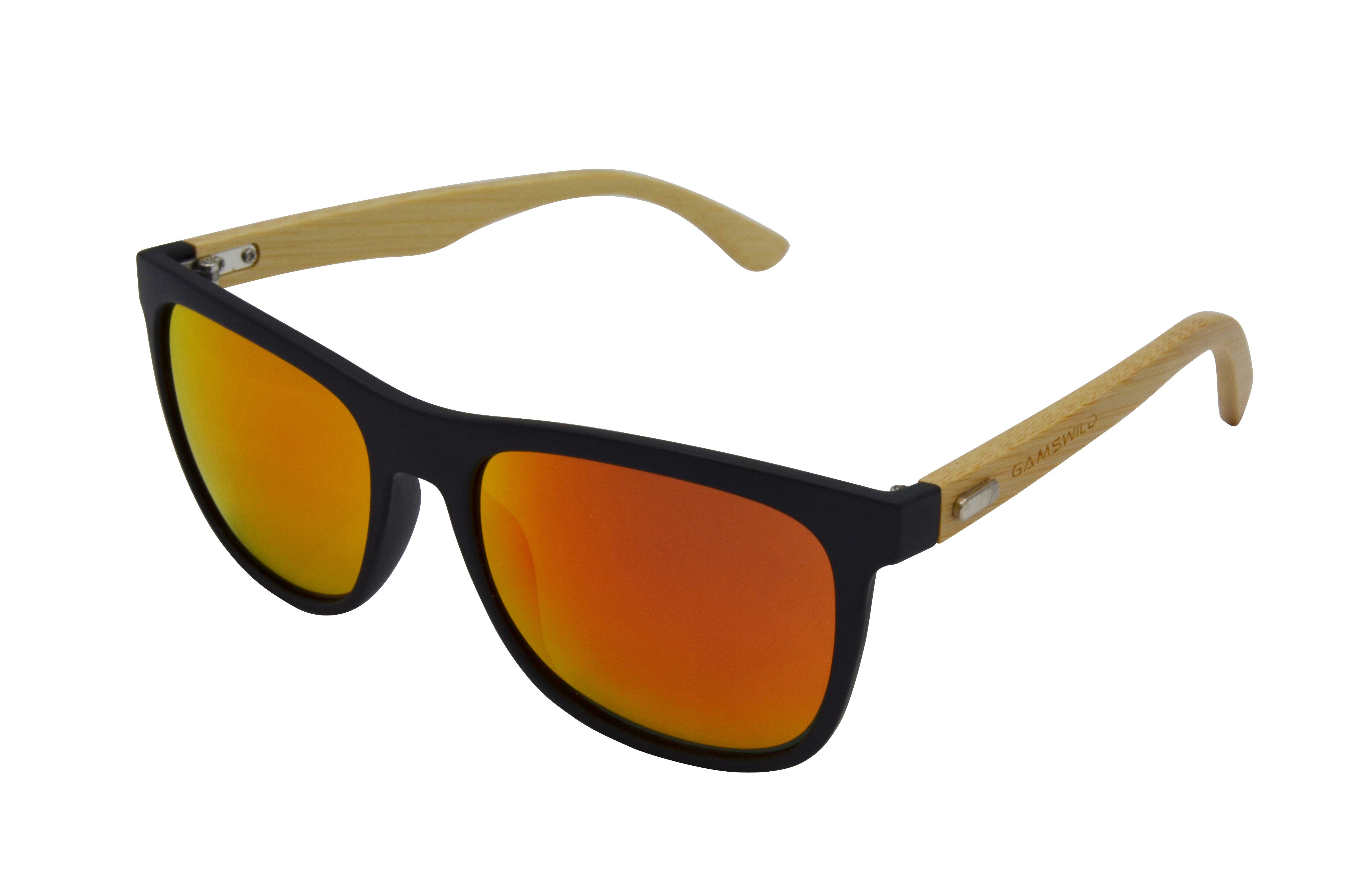 Gamswild Sonnenbrille WM1028 GAMSSTYLE Mode Brille Damen Herren Unisex Bambusholz, rot, orange, grün - gelb, grün getönt