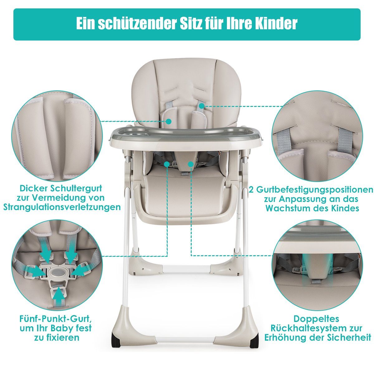 COSTWAY Kombihochstuhl 6-stufig höheverstellbar Baby Stuhl