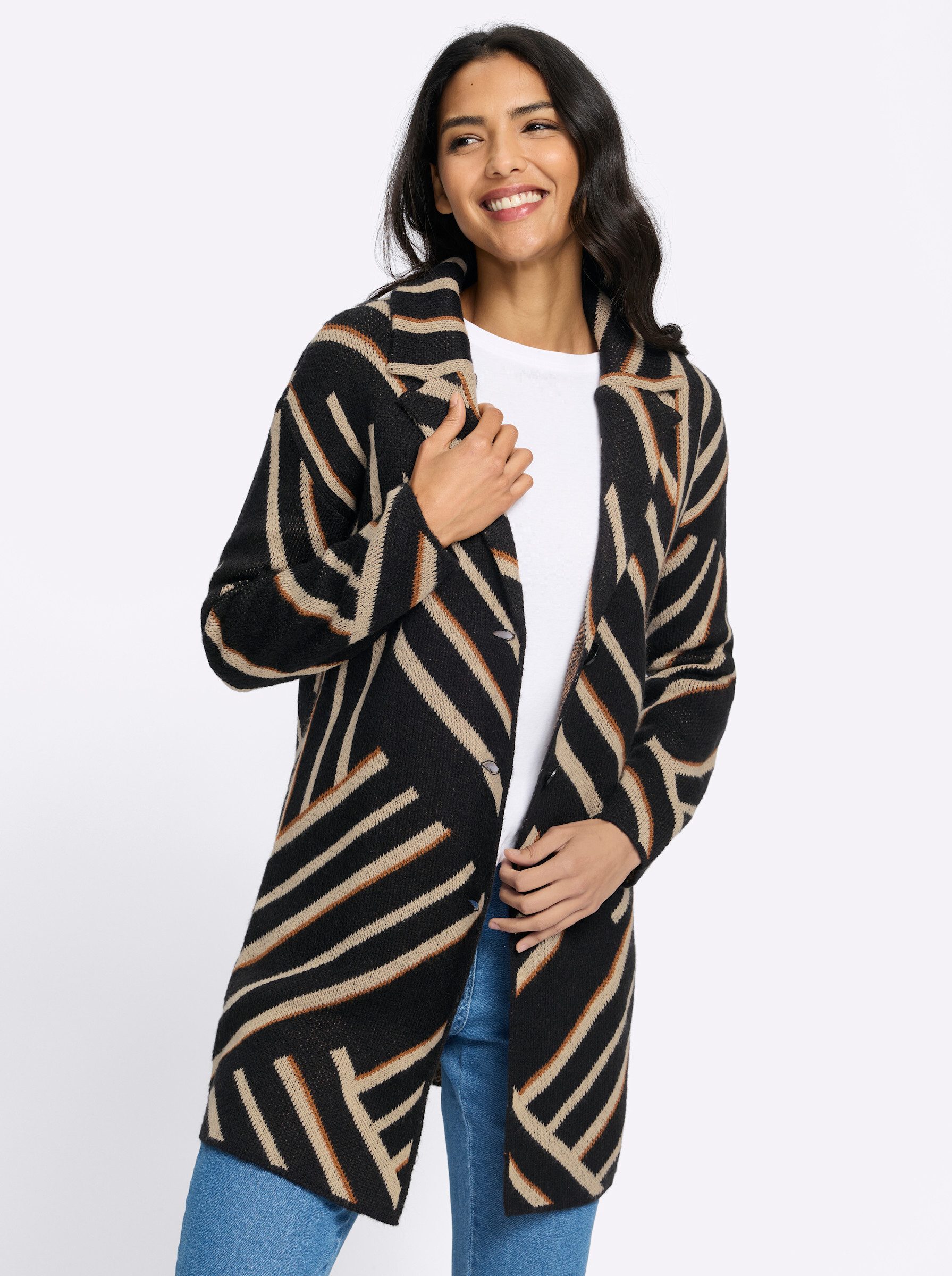 Sieh an! Strickjacke Long-Strickjacke Langarm Jacquard
