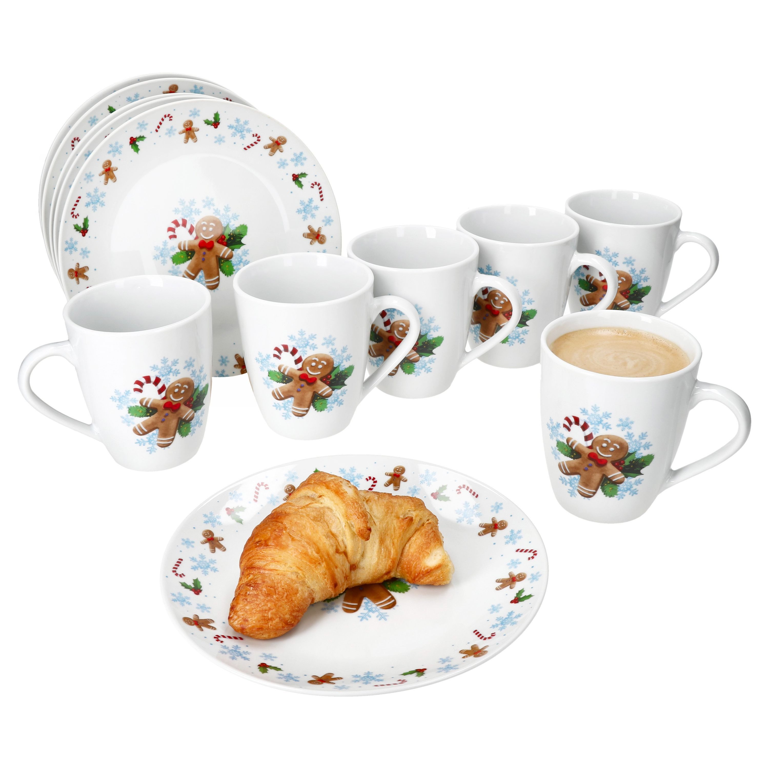 MamboCat Frühstücks-Geschirrset Candyman 12tlg Frühstücksset Porzellan Teller Becher Weihnachten, Porzellan, Weihnachtsgeschirr, Winter, Weihnachtsset, Geschirr, Advent