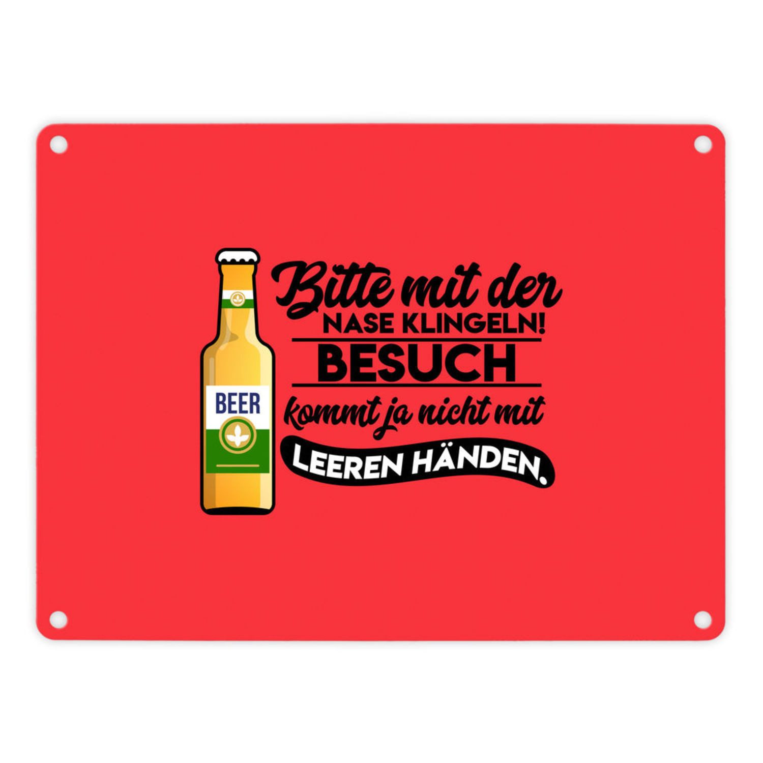 Metallschild Bitte mit der Nase klingeln Metallschild in 15x20 cm rot Biermotiv