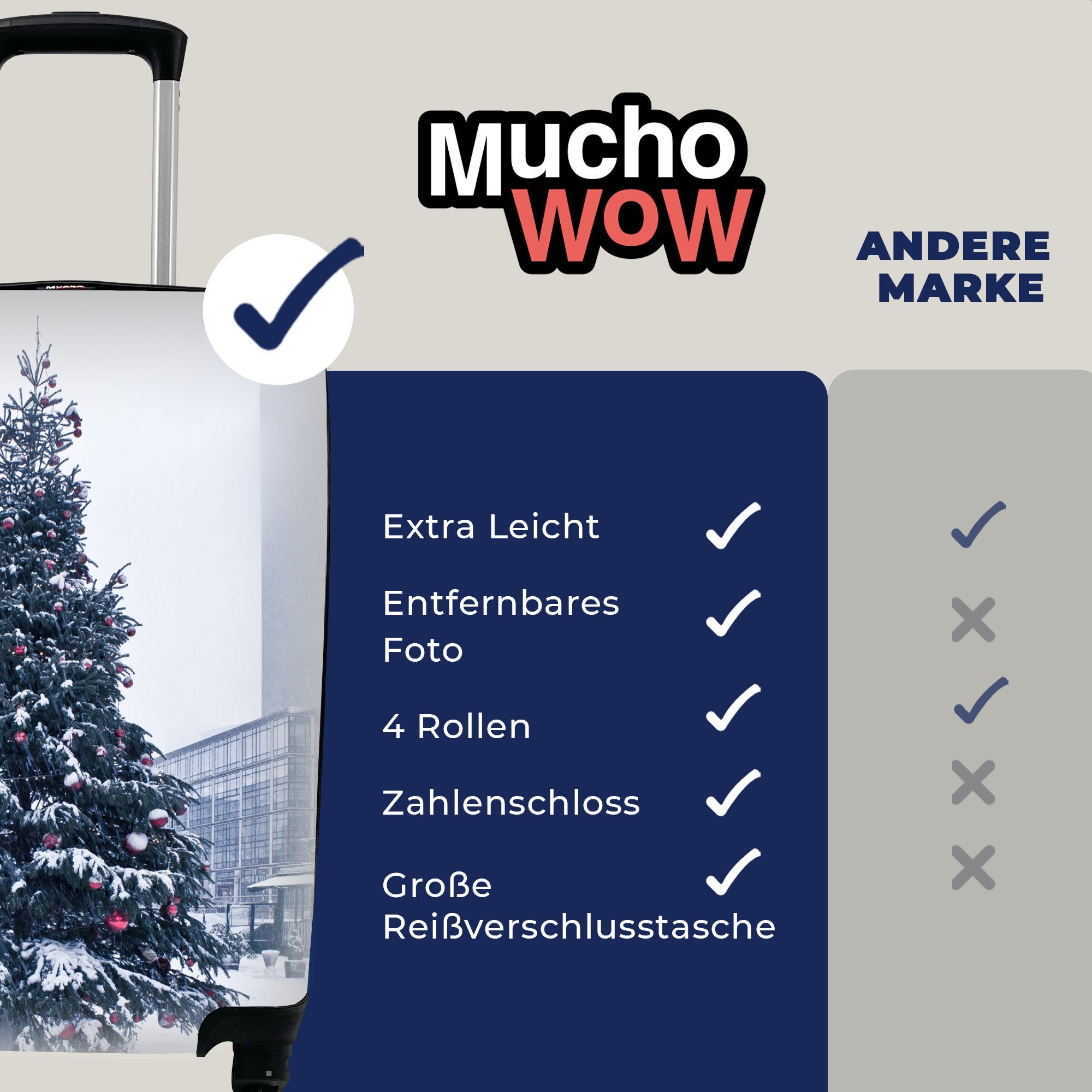 Tannenbaum, geschmückter Handgepäck Reisetasche mit Ferien, rollen, Handgepäckkoffer Trolley, Reisekoffer für Großer Rollen, 4 MuchoWow