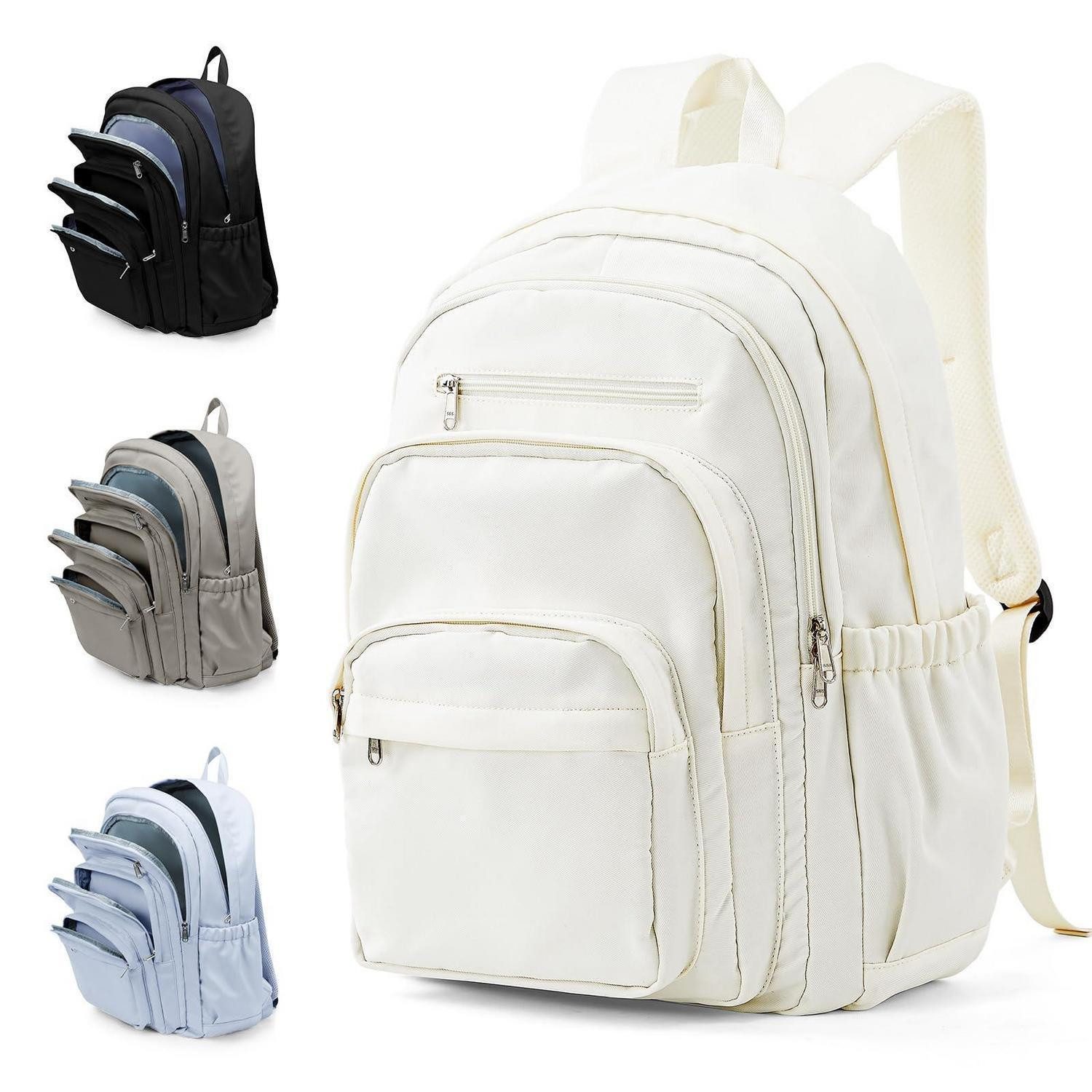 LuxusKollektion Schulrucksack Tagesrucksack Beige, Groß mit Laptopfach