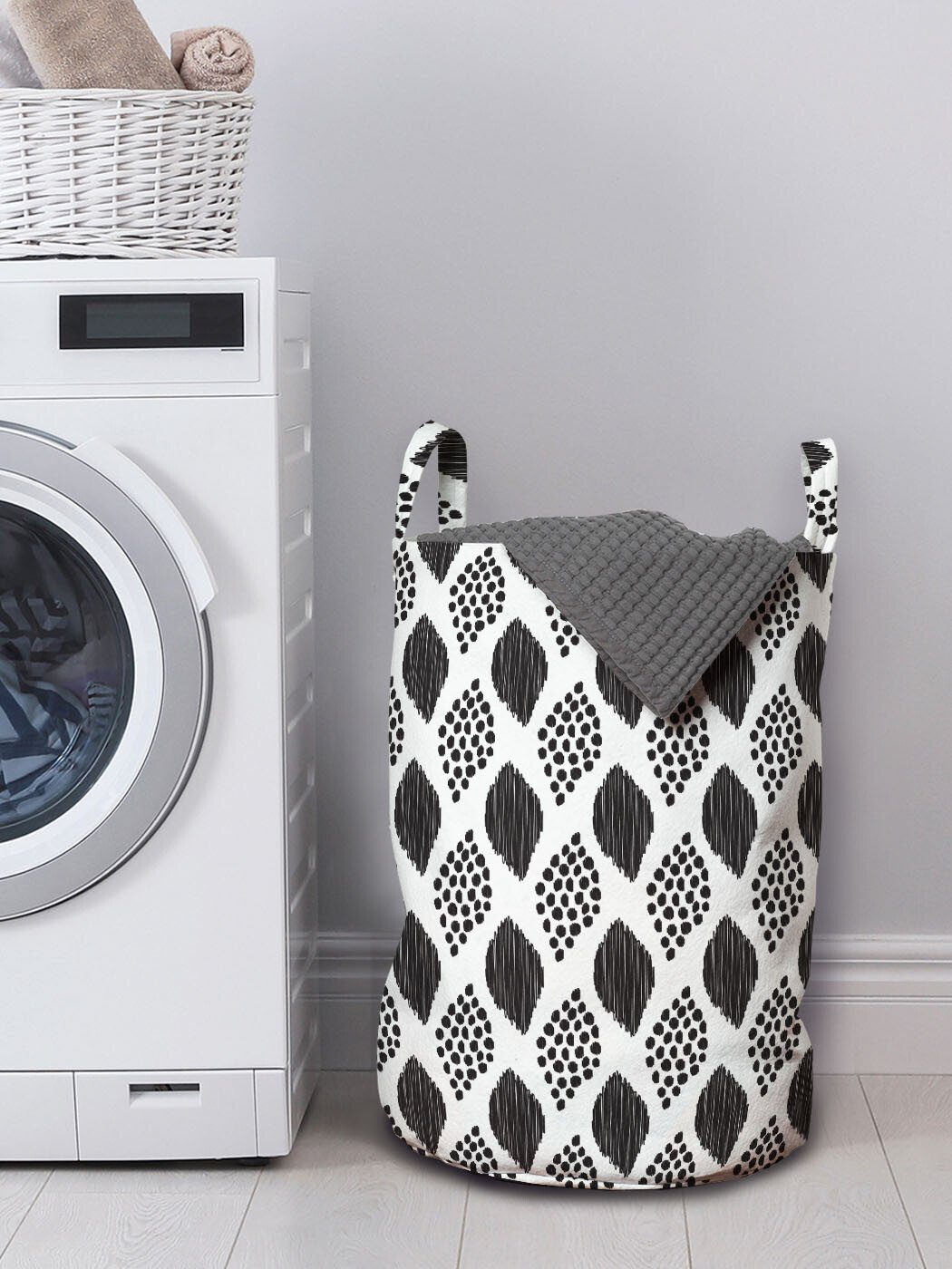 Abakuhaus Wäschesäckchen Wäschekorb mit Kordelzugverschluss für Abstrakt Griffen Tupfen-Streifen-Layout Waschsalons