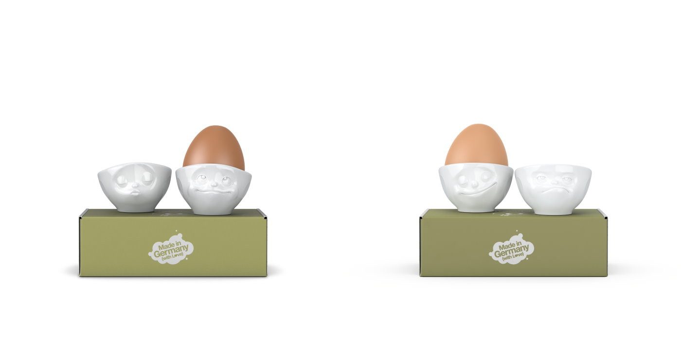 FIFTYEIGHT PRODUCTS Eierbecher Eierbecher-Sets Nr. 1 + 3 - inkl. Mützen - Küssend/Verträumt + Glückli, (1-tlg)
