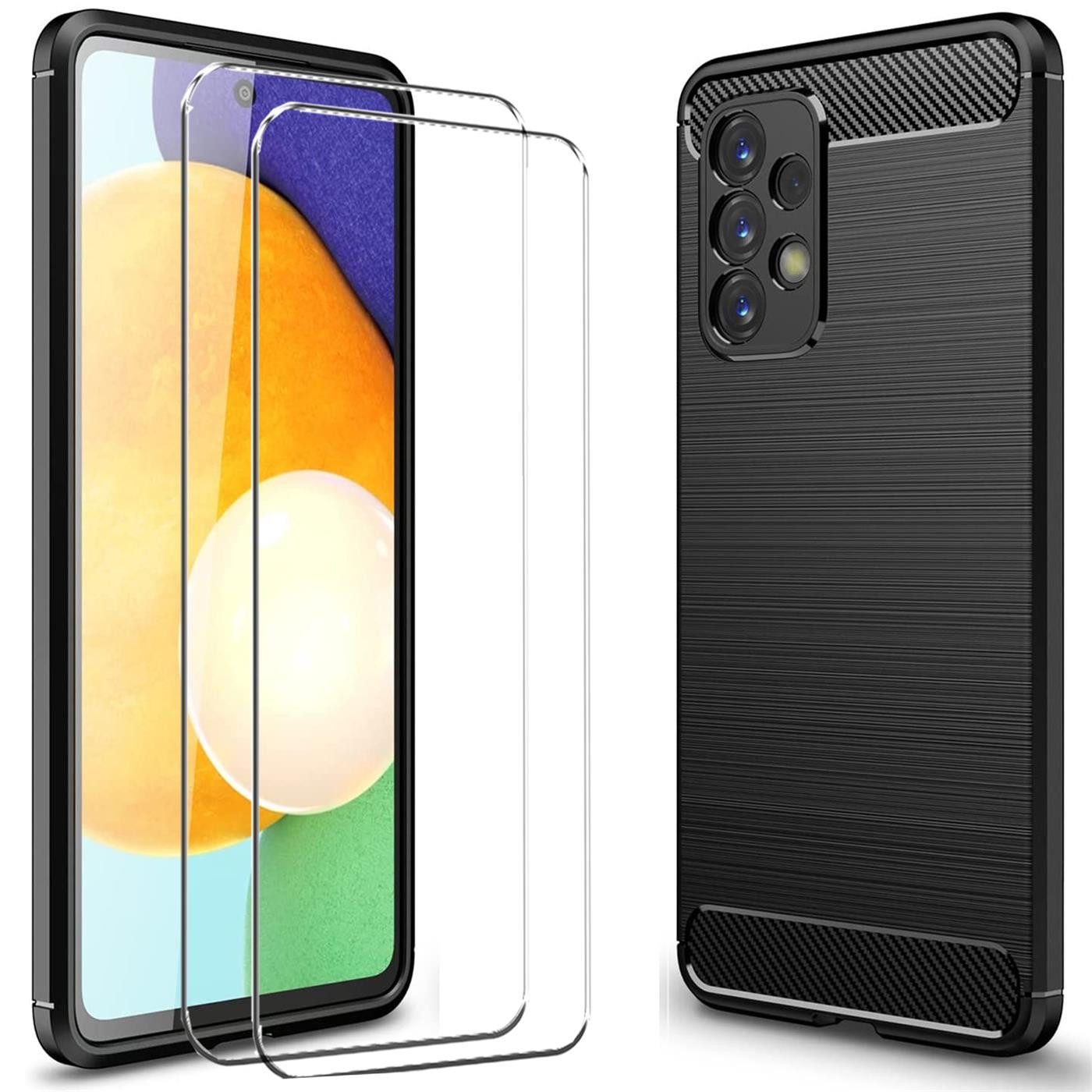 CoolGadget Handyhülle Schwarz als 2in1 Schutz Cover Set für das Samsung Galaxy A50 / A30s 6,4 Zoll, 2x Glas Display Schutz Folie + 1x TPU Case Hülle für Galaxy A50 / A30s
