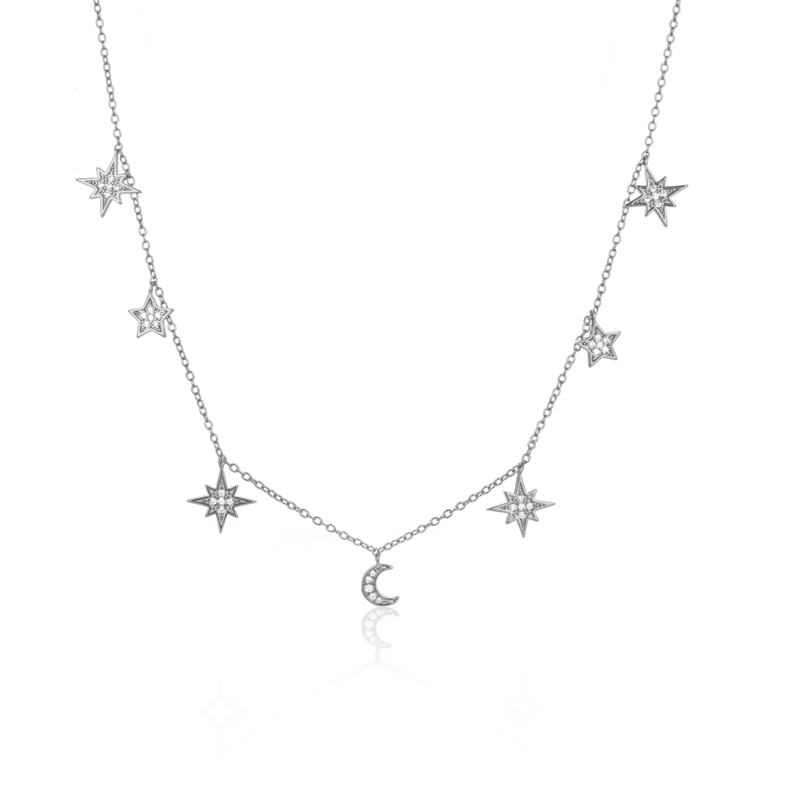 Mond und vergoldet, mit Zirkoniasteine Brandlinger Luanda, Weiße Halskette 925 Sterne Kette Anhänger Silber