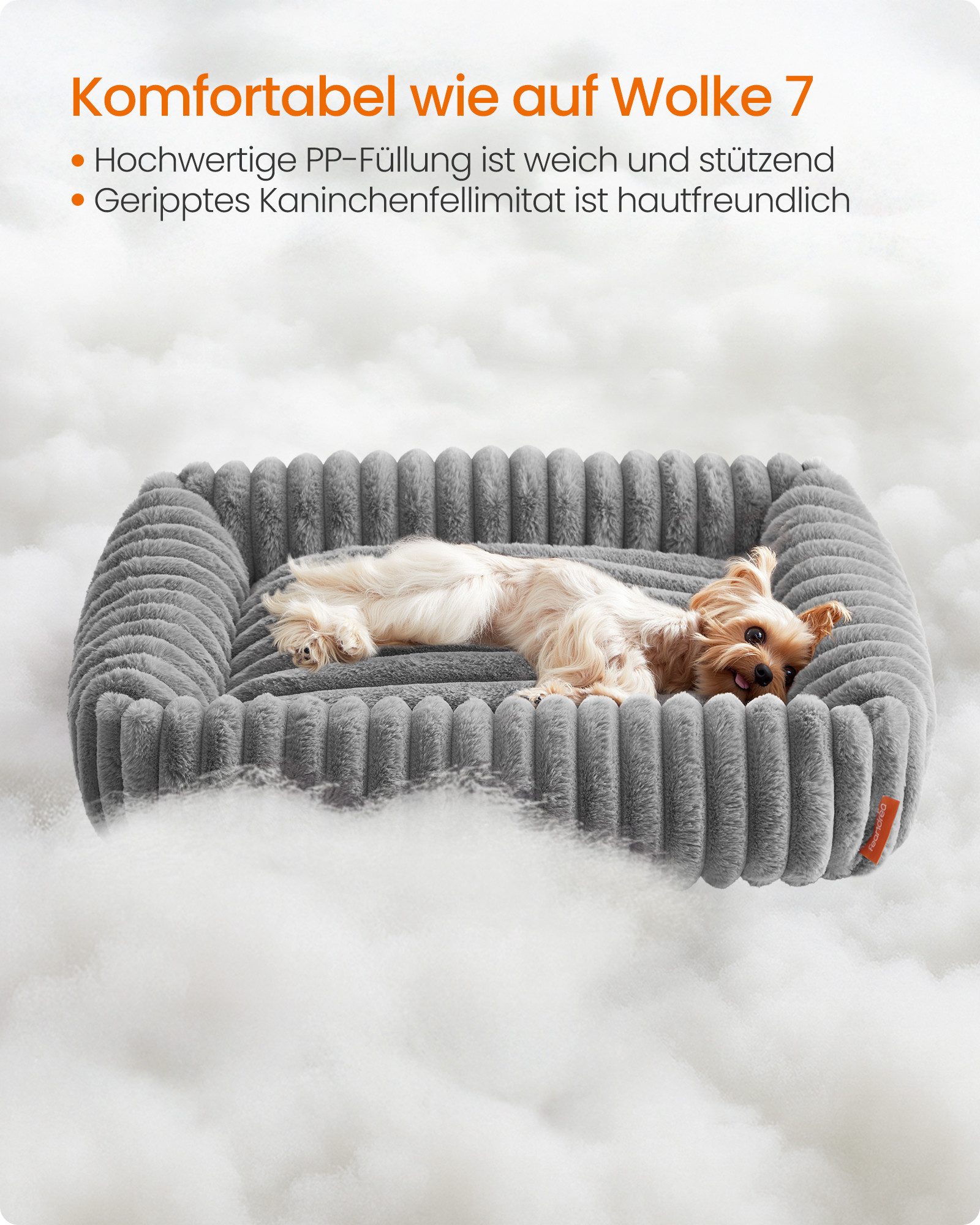 FEANDREA Hundebett orthopädisches Hundekörbchen, flauschige Hundematte, taubengrau, mittelgroßes, Hundekissen waschbar, weiche Polsterung, 71x55x18 cm, M