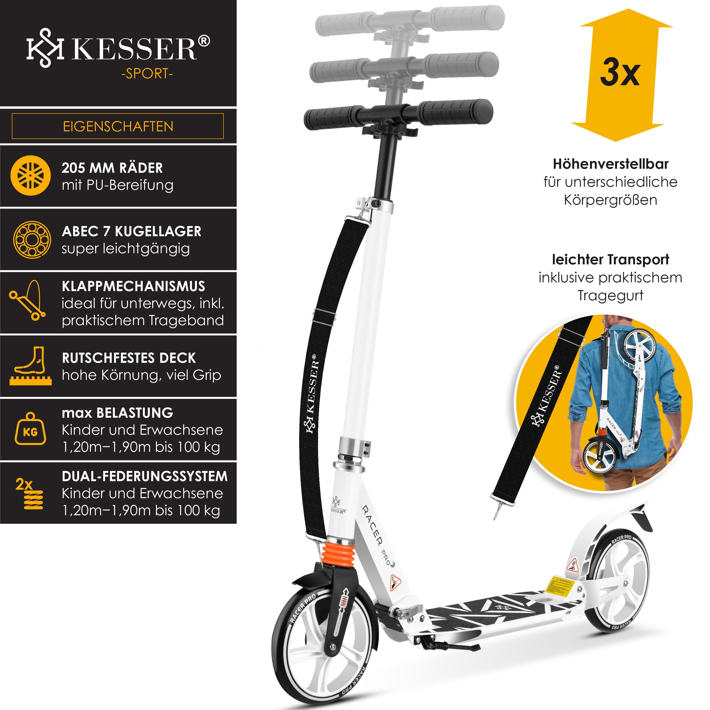 KESSER Scooter, Cityroller Scooter 205mm Räder PU Big Wheel Pro-S Tretroller