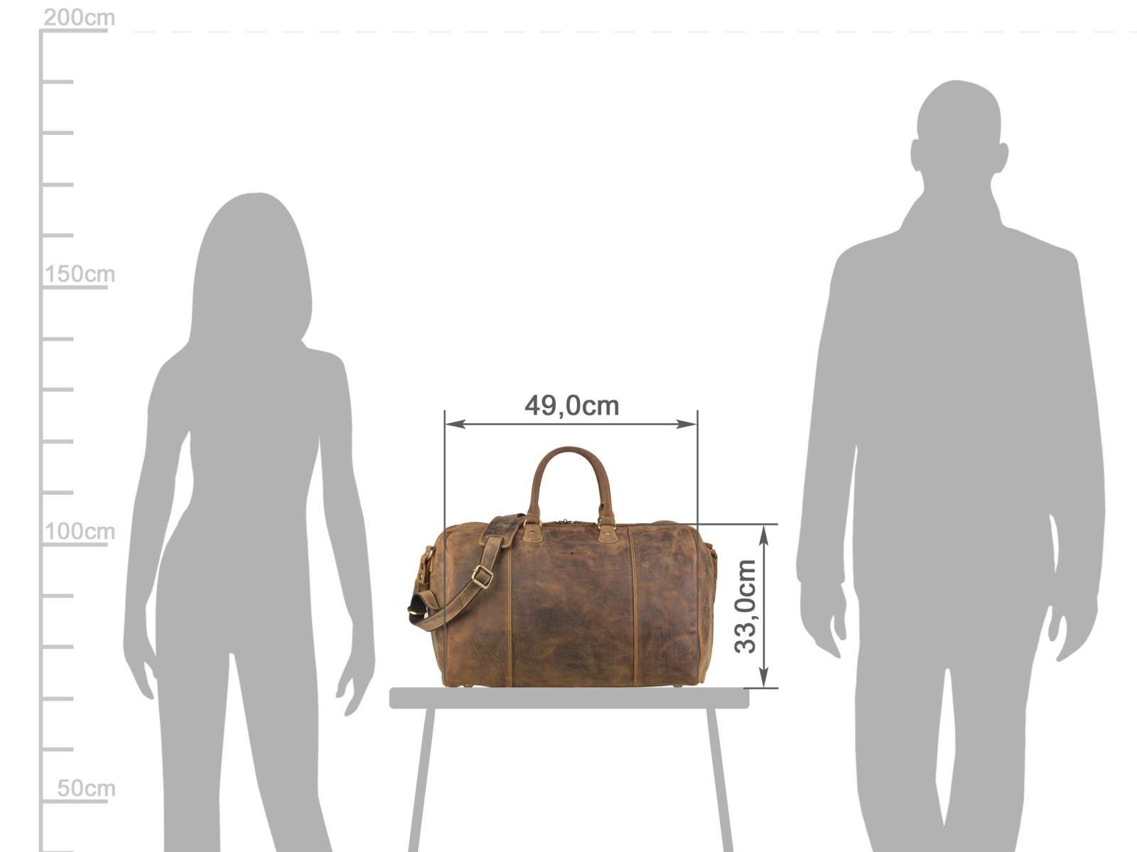 Greenburry Reisetasche "Vintage" Leder, Herren Weekender 49x33x26cm, Sporttasche, Leder antikbraun