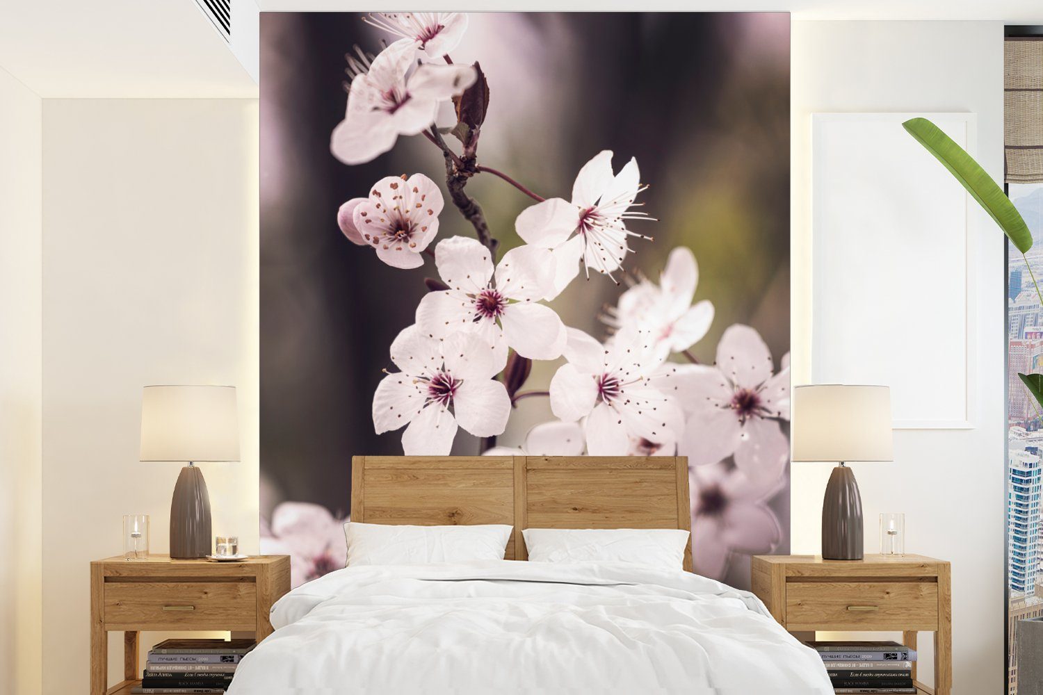 MuchoWow Fototapete Blumen - Weiß - Natur - Pflanze - Blüte, Matt, bedruckt, (4 St), Montagefertig Vinyl Tapete für Wohnzimmer, Wandtapete