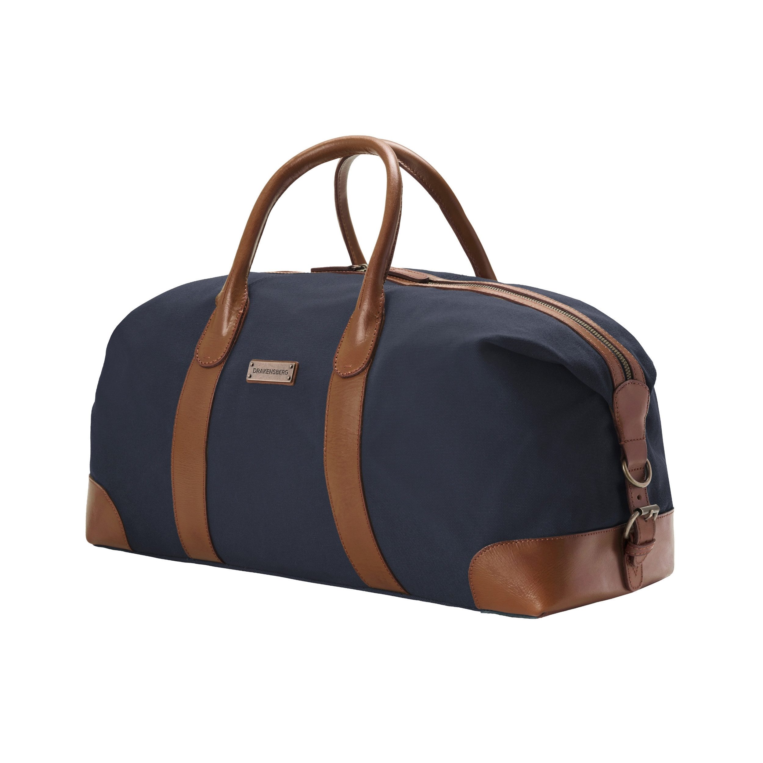DRAKENSBERG Reisetasche Weekender »David« (55) Marine-Blau, Herren, Damen, Vintage, wasserabweisendes Canvas und Büffelleder