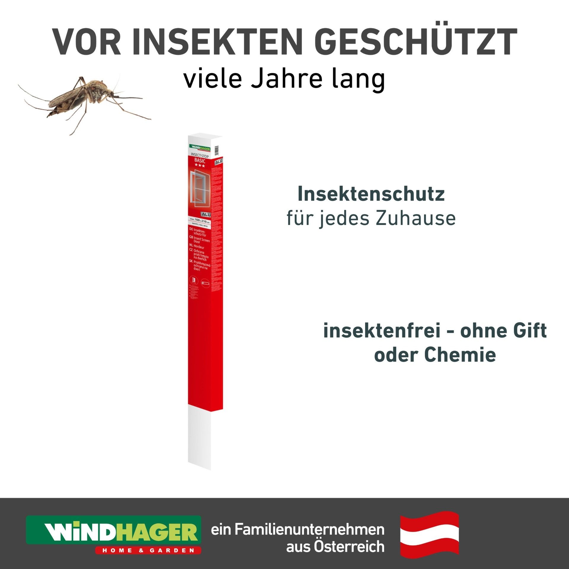Windhager Insektenschutz-Tür Basic für Balkon- und Terrassentüren, Fliegengitter Alu Rahmentür, (Packung, 1-St), Insektenschutz zum bohren, Schwingtür 100 x 210, weiß