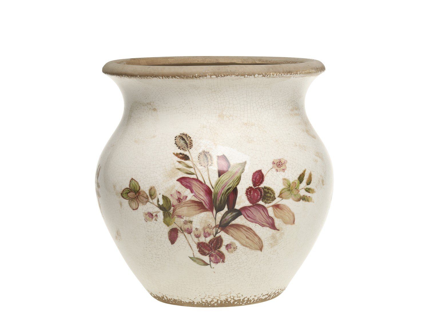 Chic Antique Blumentopf Florac Blumentopf Vase m. Blumenmotiv H26/D26 cm creme (1 St)