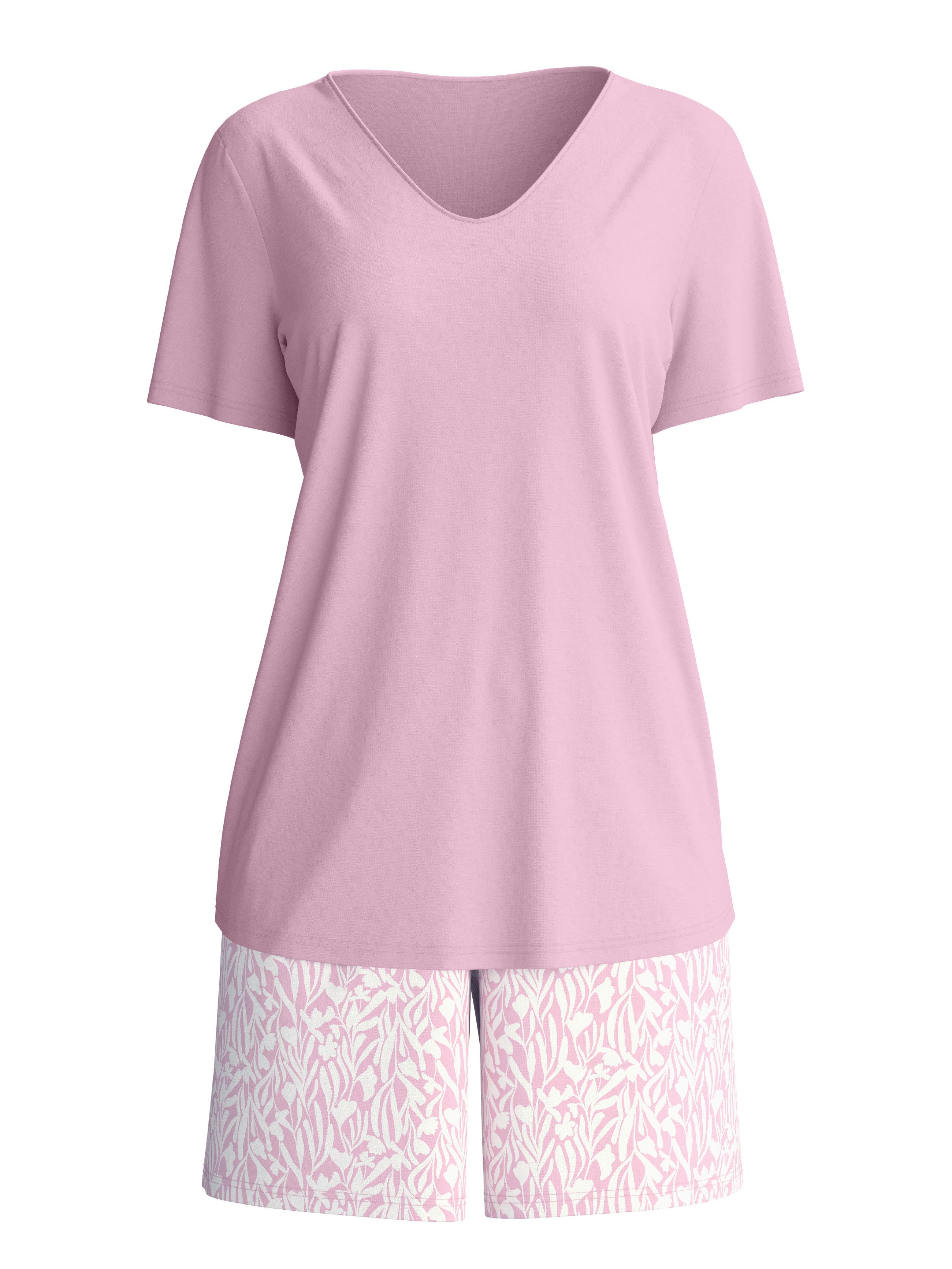 CALIDA Shorty Blooming Nights (2 tlg) Hose geblümt, Oberteil uni, V-Ausschnitt, kurzärmelig – Bild 5 von 5