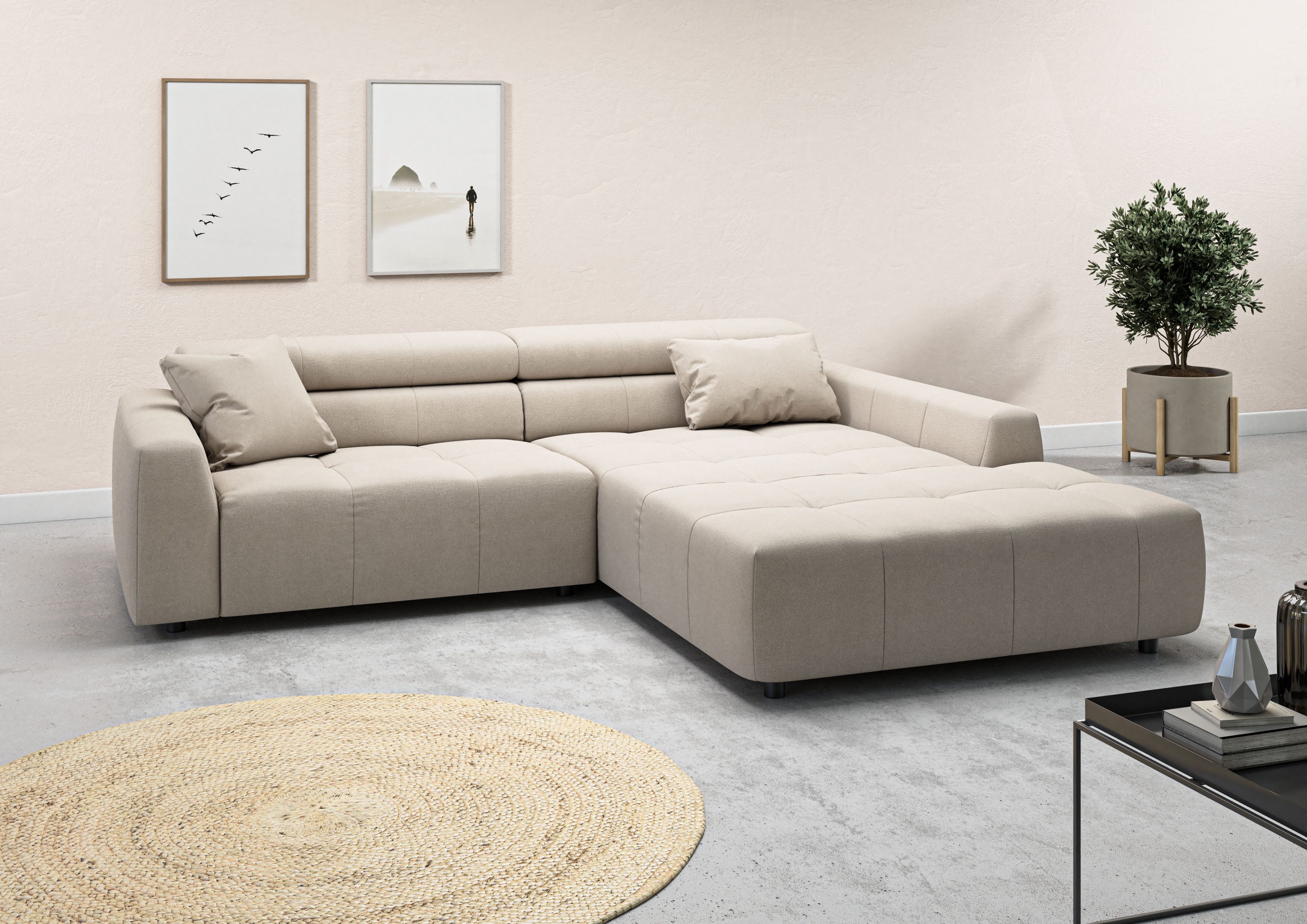3C Candy Ecksofa Denver auch mit Cord- und Easy care-Bezug, Kopfteilverstellung L-Form, wahlweise. mit motorischer Sitztiefenverstellung