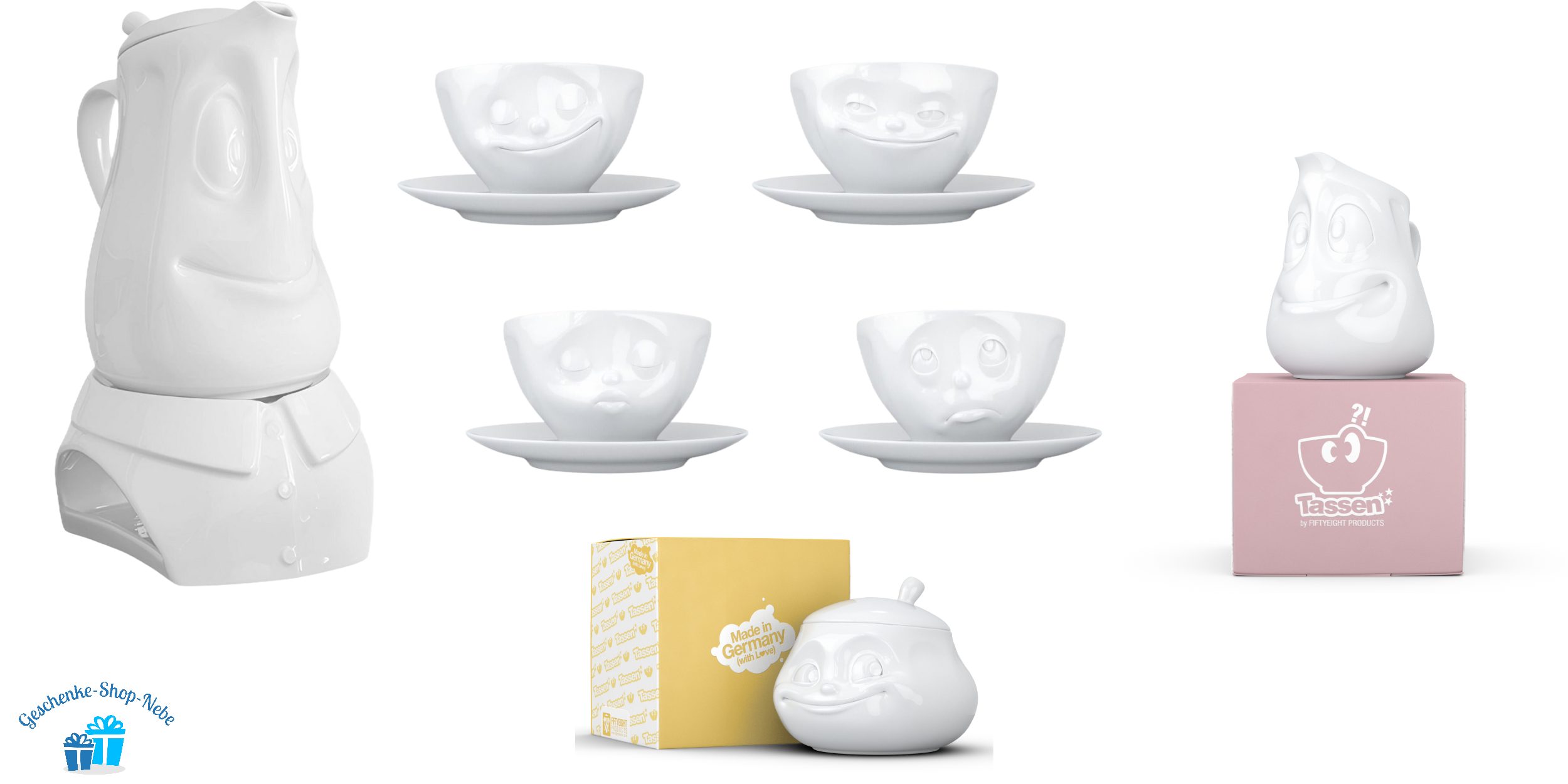 FIFTYEIGHT PRODUCTS Kaffeeservice FIFTYEIGHT 8-teiliges Kaffee-Set mit Kanne, Stövchen, Tassen... (8-tlg), 4 Personen, porzellan, Hartporzellan in bruchsicherer Hotelqualität, Made in Germany