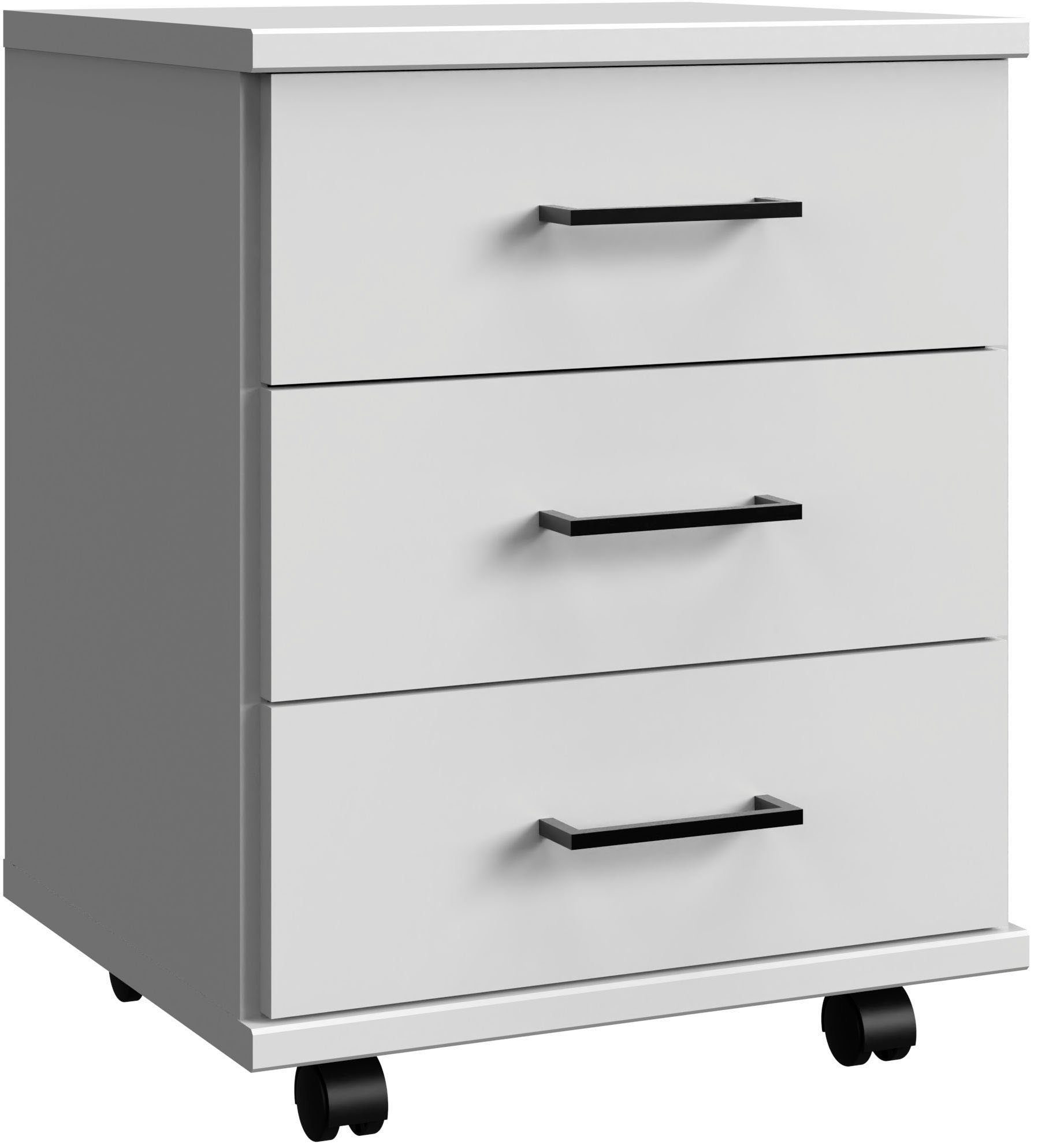 Schubladen, Weiß Wimex Desk, Home Rollcontainer breit, mit hoch 3 58cm 46cm