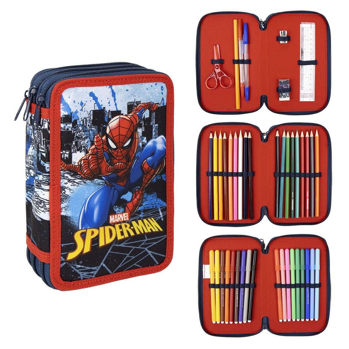 12 43 Federtasche cm x Federmäppchen Spiderman x Stücke 19,5 6,5 Dreifaches Blau Spiderman MARVEL