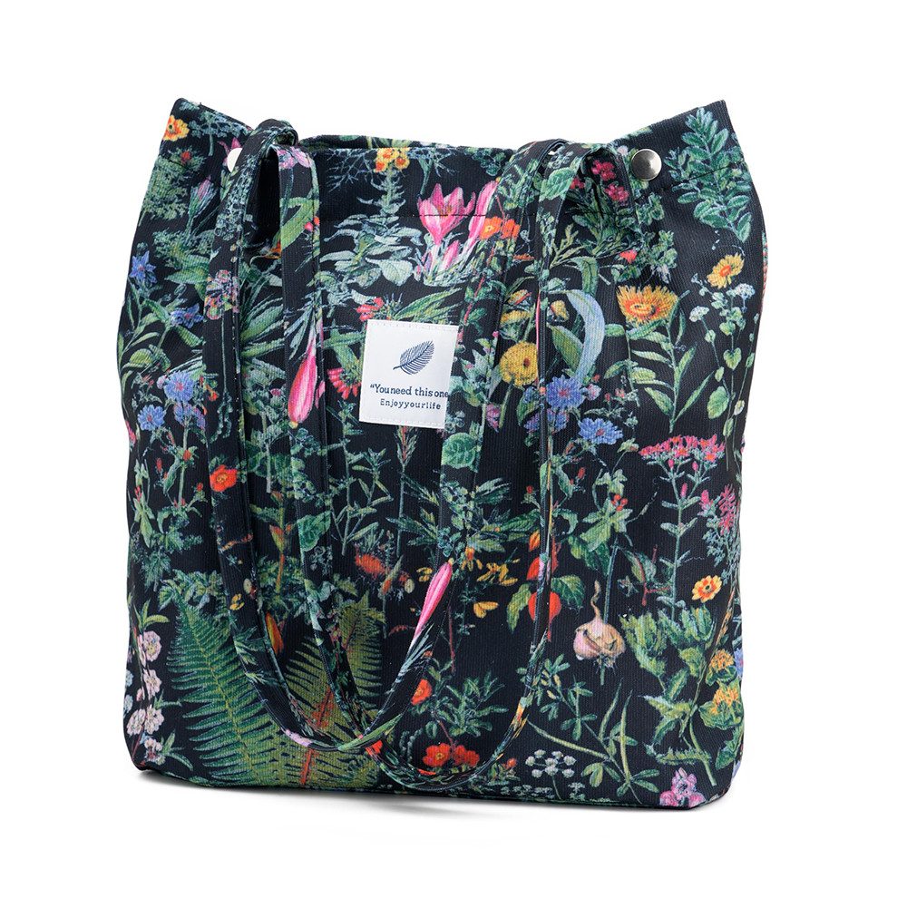 Zaewry Schultertasche Handtasche,Cord Tote, Canvas-Schultertaschen für Damen, Blümchentasche, Crossbody Mode Retro große Tasche, mit Innenfach für Arbeit,Reisen