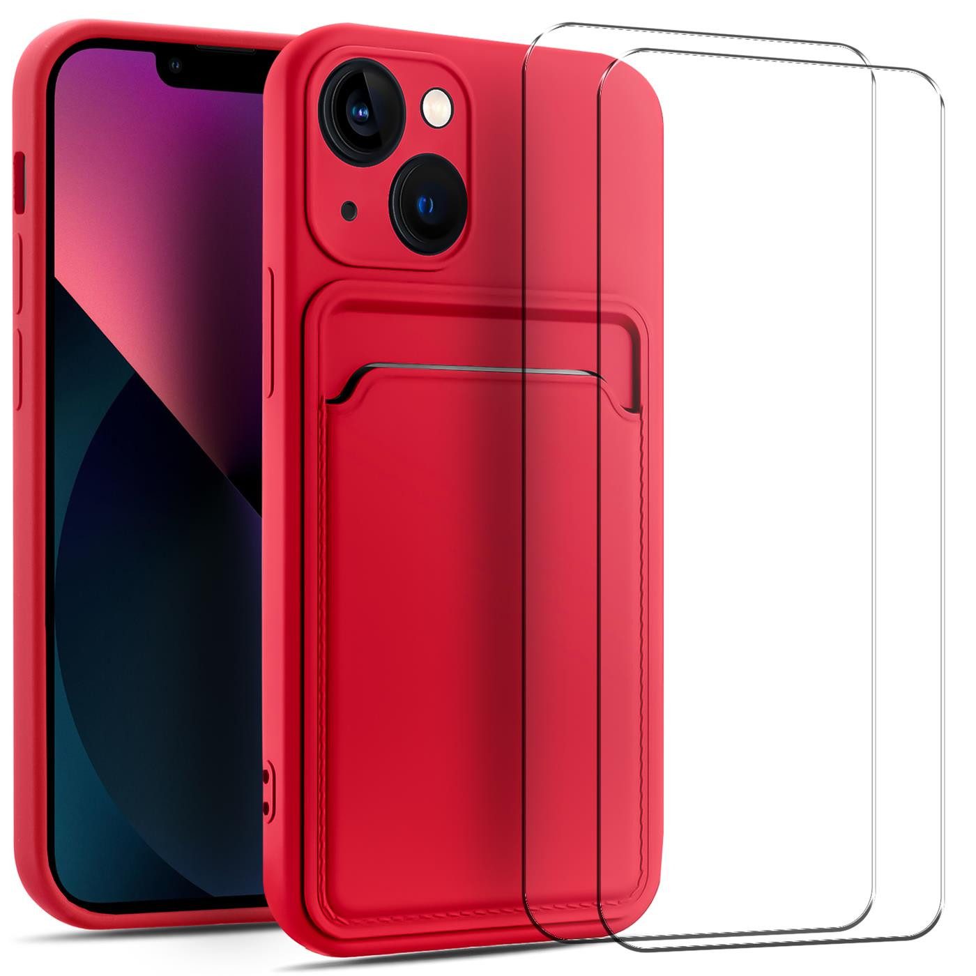 CoolGadget Handyhülle Rot als 2in1 Schutz Cover Set für das Apple iPhone 12 Mini 5,4 Zoll, 2x Glas Display Schutz Folie + 1x TPU Case Hülle für iPhone 12 Mini